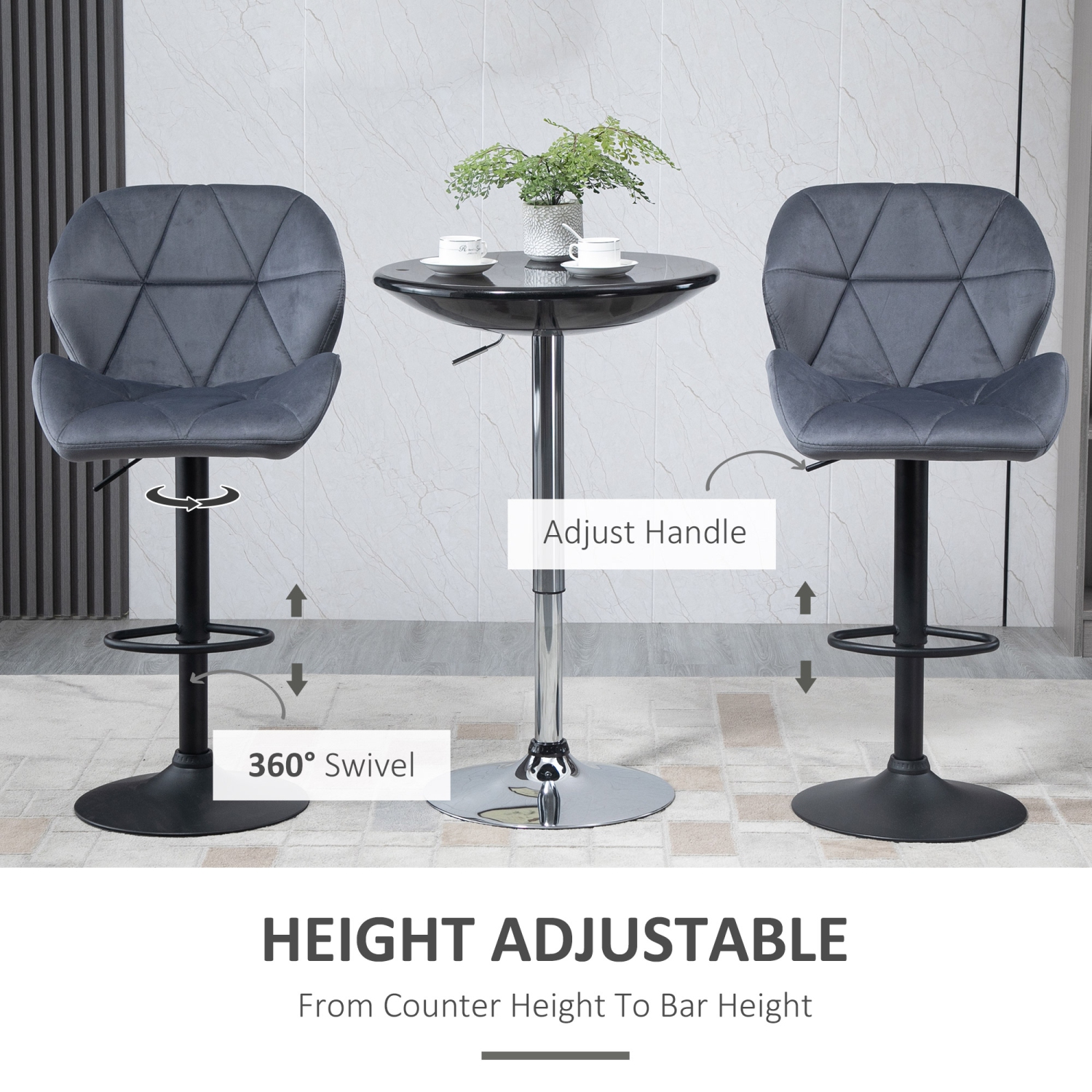 HOMCOM – Ensemble de 2 tabourets de bar ajustables, tabouret de bar pivotant avec dossier, siège large et repose-pieds, chaises de bar rembourrées en