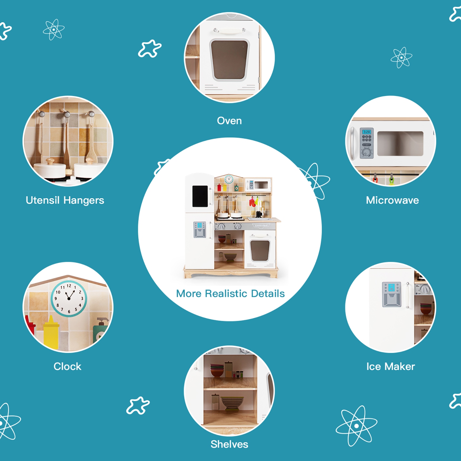 Costway Wooden Kids Pretend Kitchen Playset Cooking Play Toy w/ Utensils & Sound