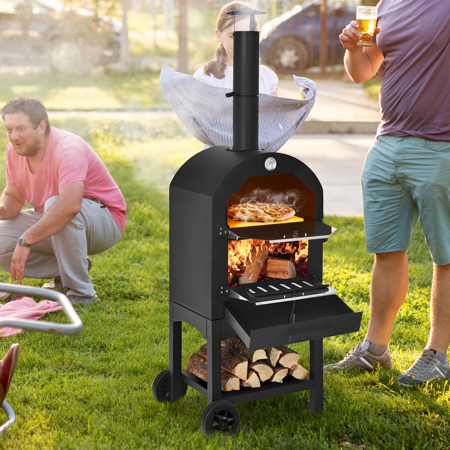 Costway Outdoor Pizza Oven Wood Fire Pizza Maker Grill w/ Pizza Stone u0026  Waterproof Cover | Best Buy Canada