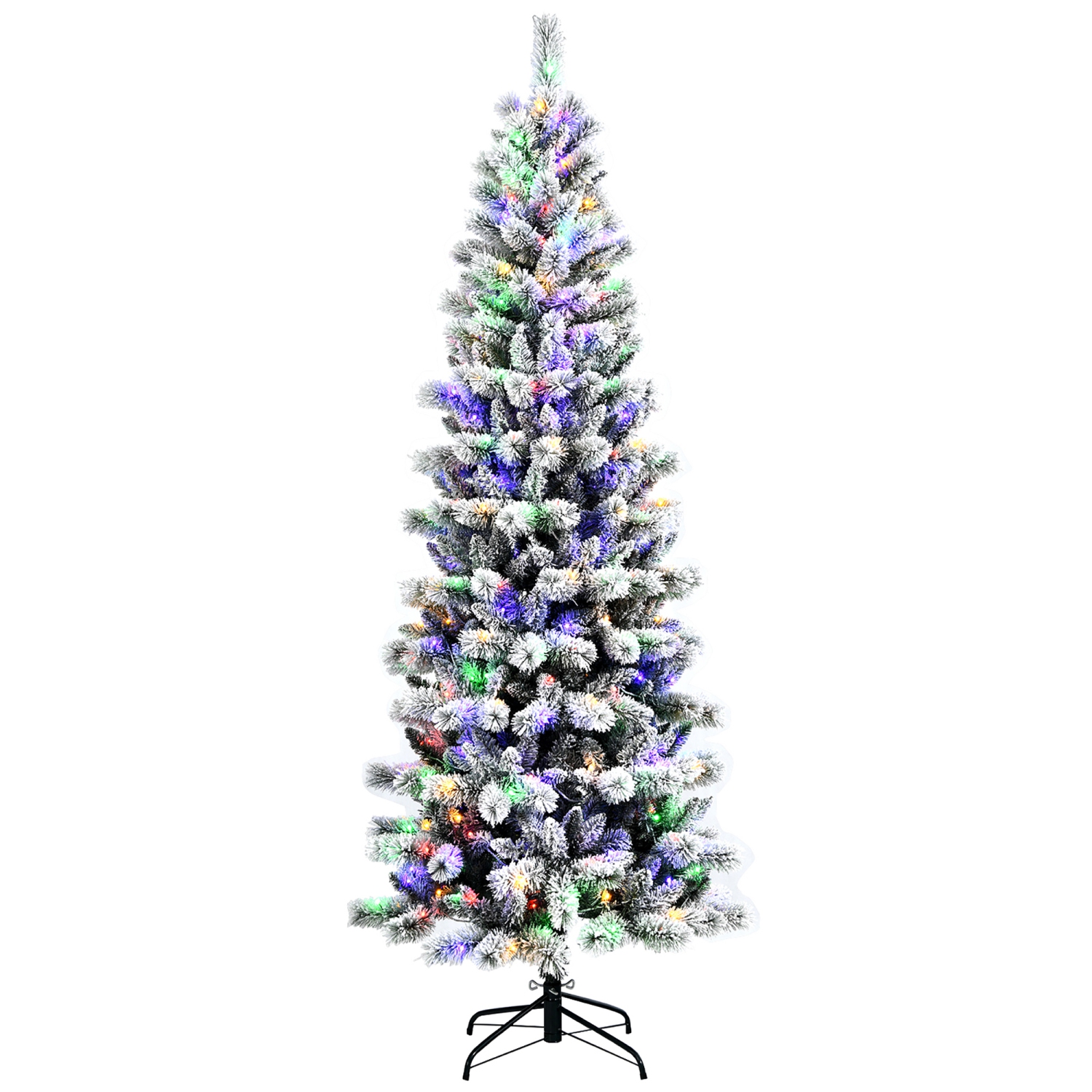 7.5FT Pré-éclairé Arbre de Noël à charnière Neige Floquée w / 9 Modes Lumières de télécommande