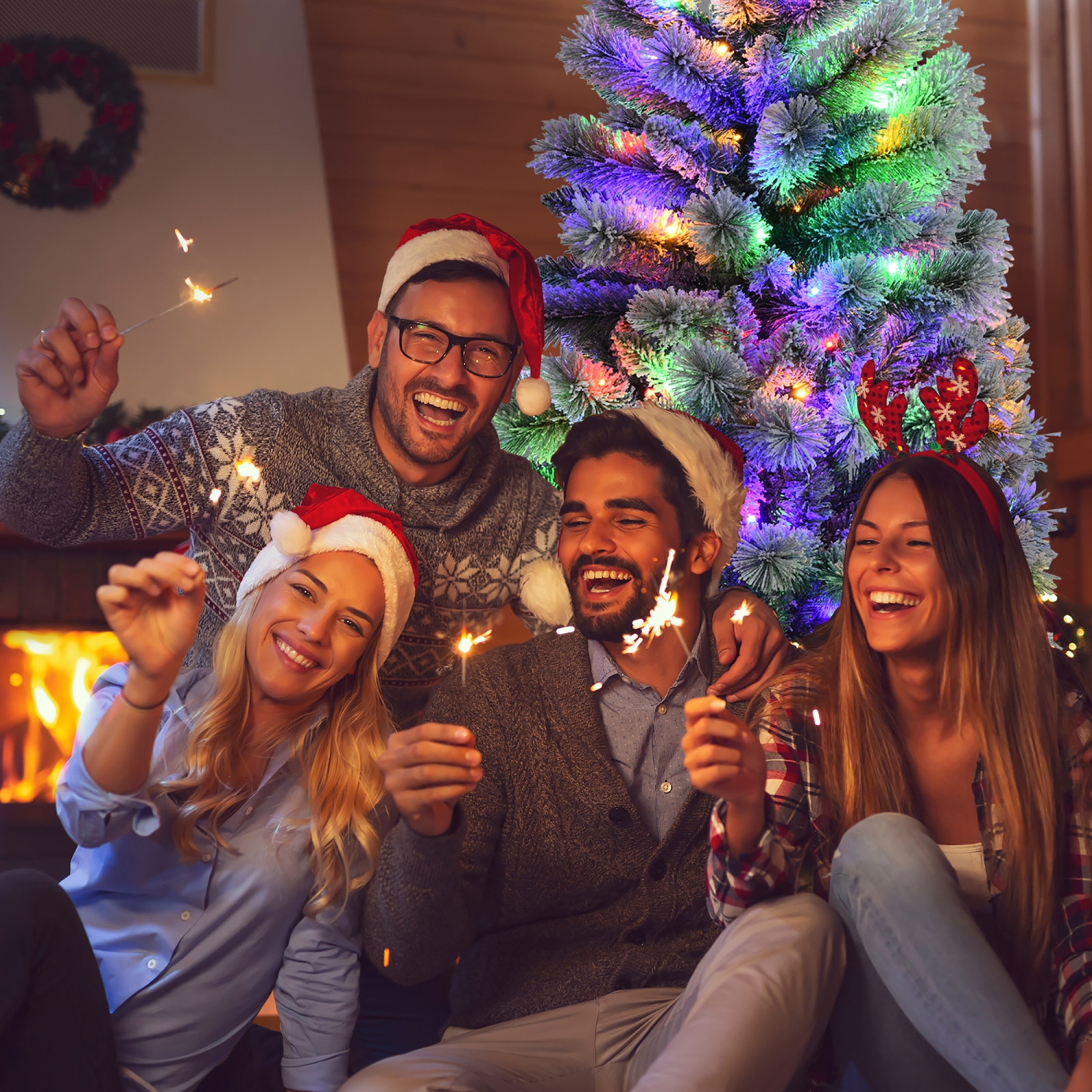 7.5FT Pré-éclairé Arbre de Noël à charnière Neige Floquée w / 9 Modes Lumières de télécommande