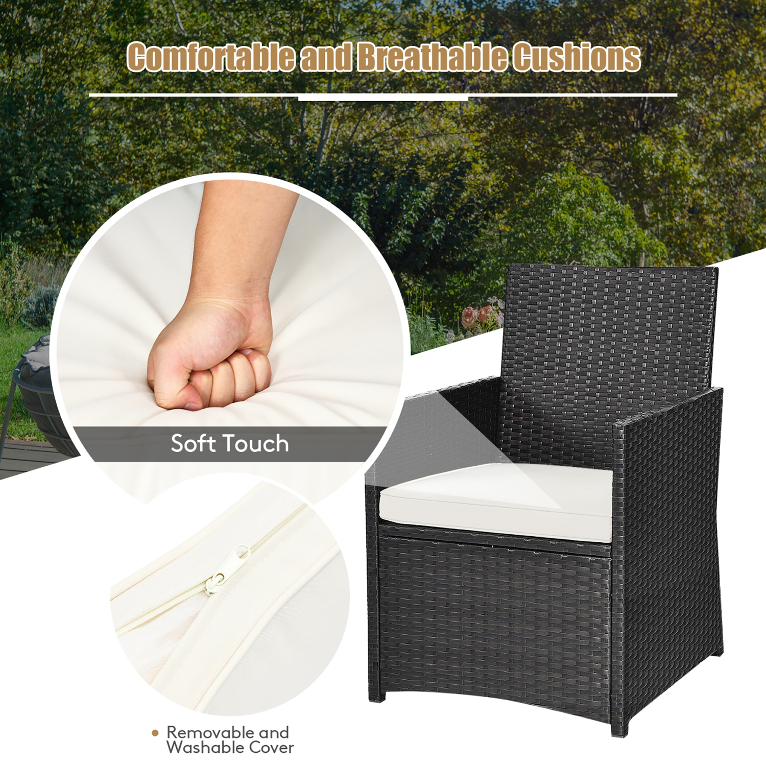 Costway 3PCS Patio Rattan Furniture Set Cushion Sofa Armrest Garden Deck