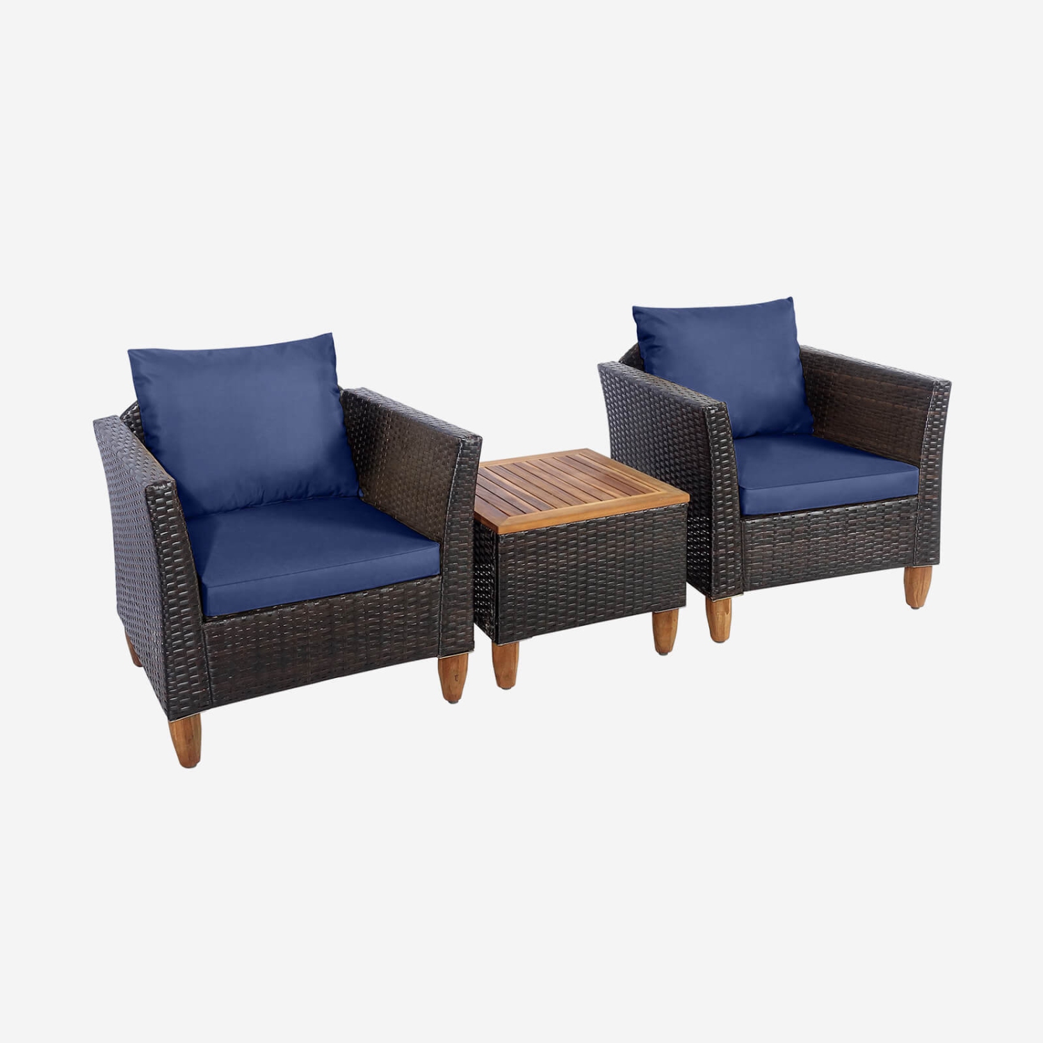 Costway3PCS Patio Rattan Bistro Furniture Set Wood Table Top Cushion Sofa