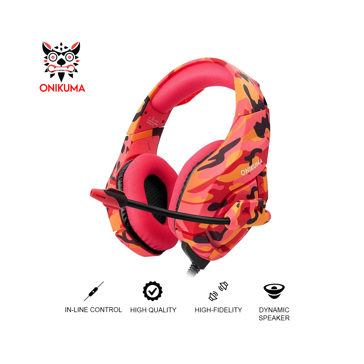 Onikuma K1-B Stereo Gaming Headphones with Mic (Camouflage) Red