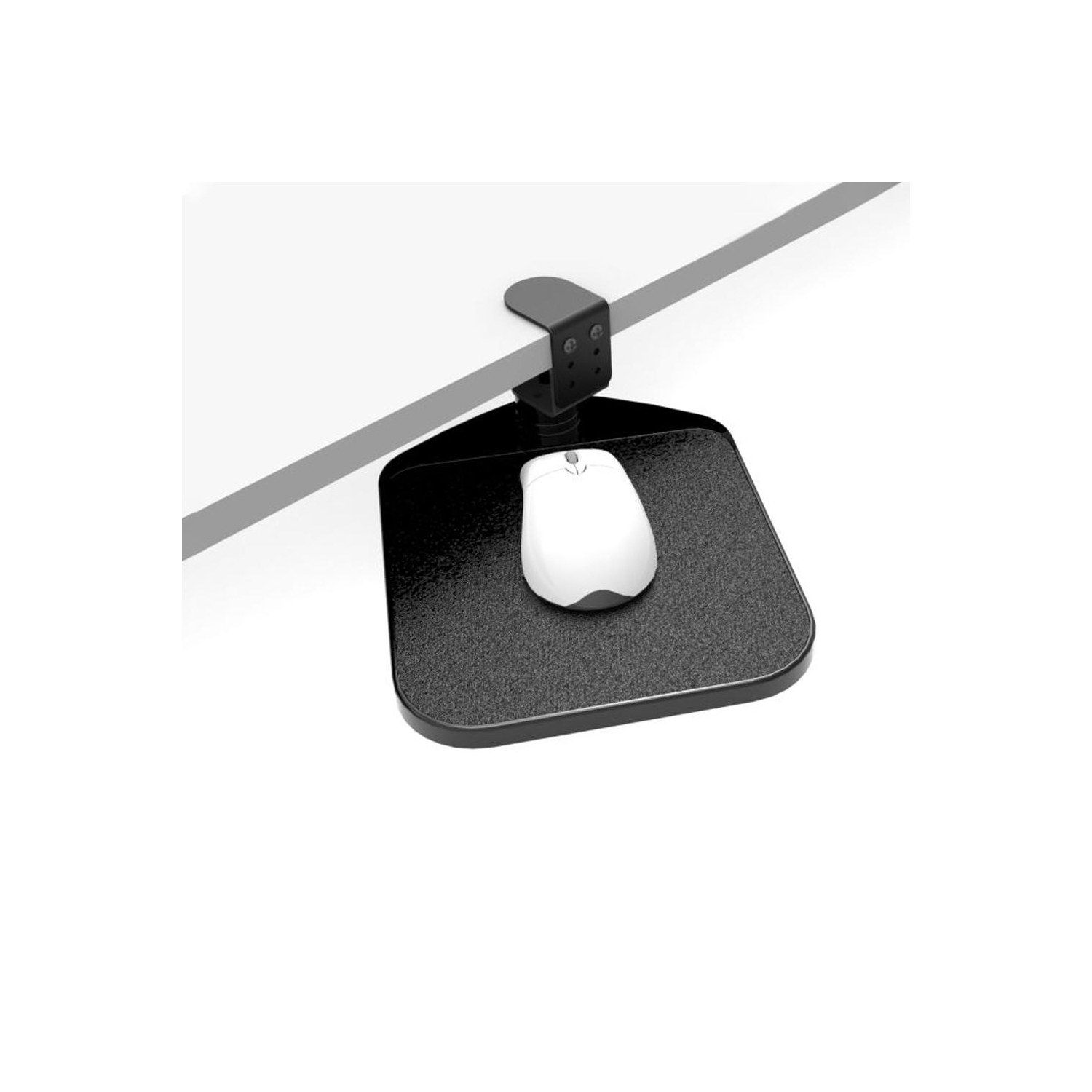 Black Under-the-Desk Clamp-On Mouse Tray 1/Pack Fits desk thickness within 2.2"