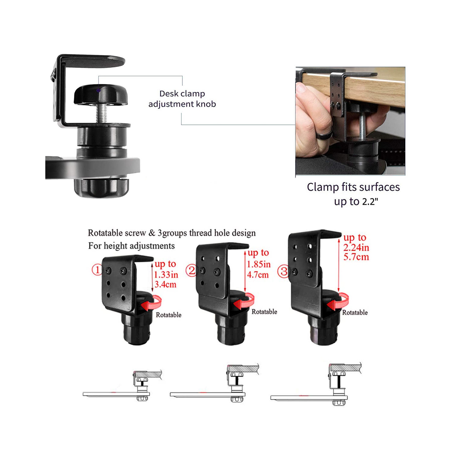 Black Under-the-Desk Clamp-On Mouse Tray 1/Pack Fits desk thickness within 2.2"