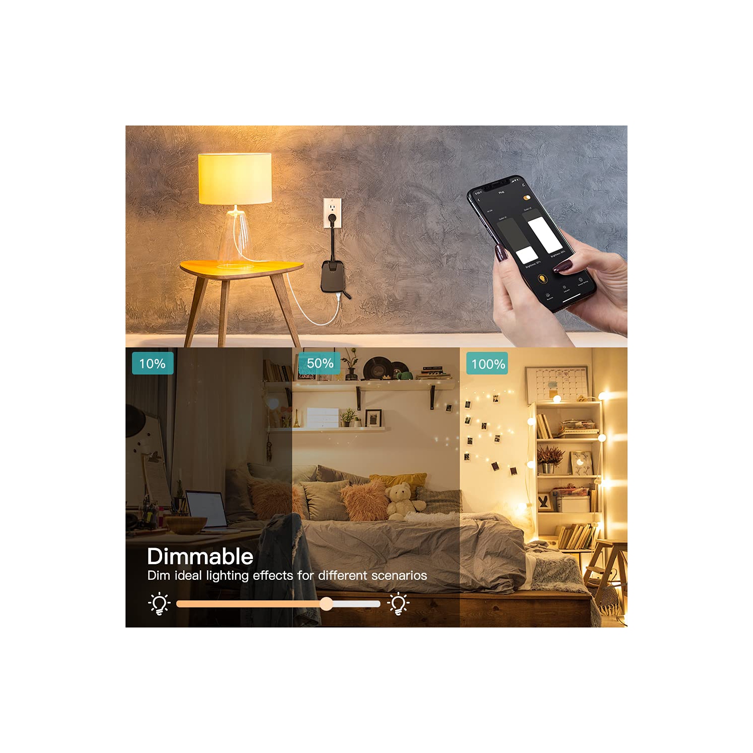 Treatlife Smart Dimmer Plug with 2 Individual Control Sockets, Compatible with Alexa and Google Home, IP64 Outdoor Light Dimmer for String Lights