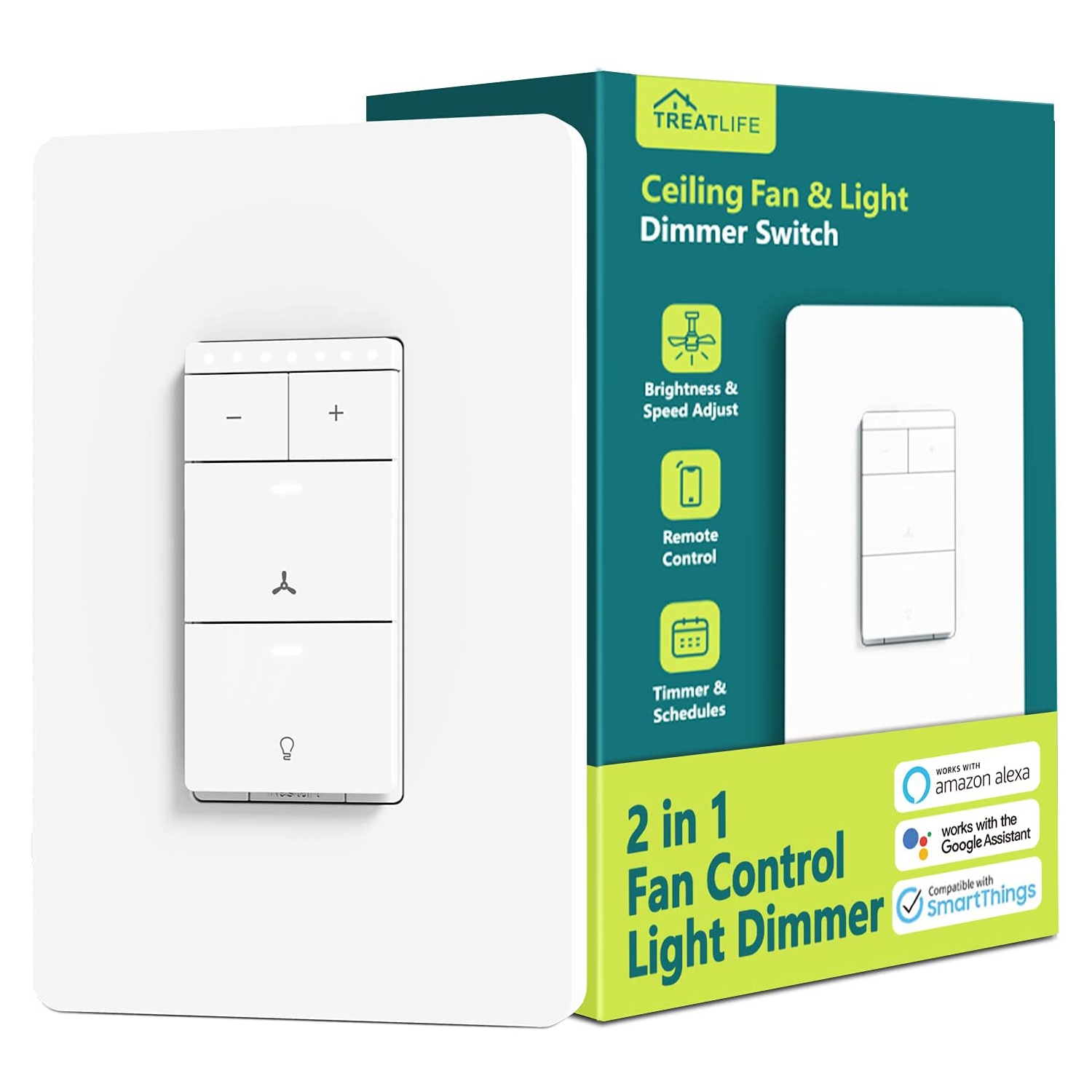 Treatlife Smart Ceiling Fan Control and Dimmer Light Switch, 2.4GHz Wi-Fi Light Switch Fan Speed Control, Compatible with Alexa&Google Home