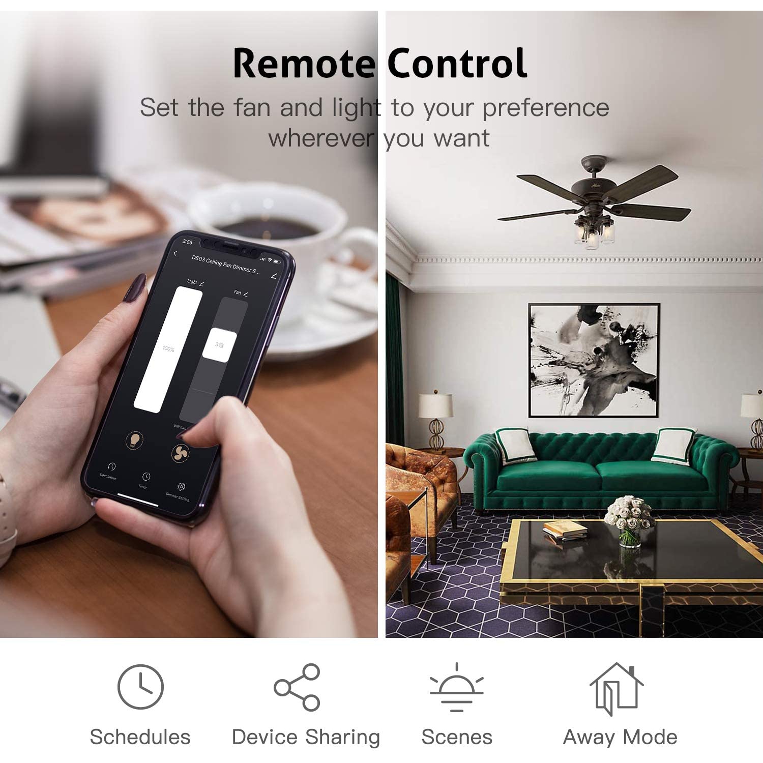 Treatlife Smart Ceiling Fan Control and Dimmer Light Switch, 2.4GHz Wi-Fi Light Switch Fan Speed Control, Compatible with Alexa&Google Home