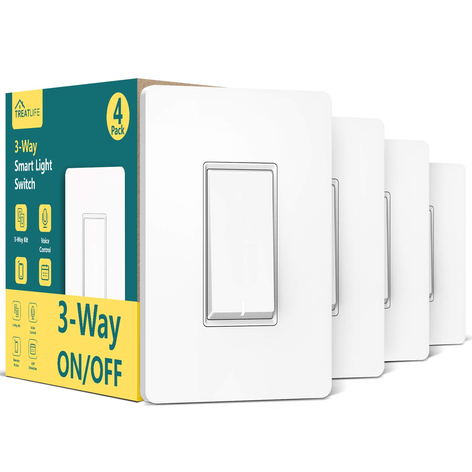 Treatlife 3 Way Smart Light Switch, 2.4GHz Wi-Fi Light Switch Single Pole/3 Way Switch Compatible with Alexa, Google Assistant