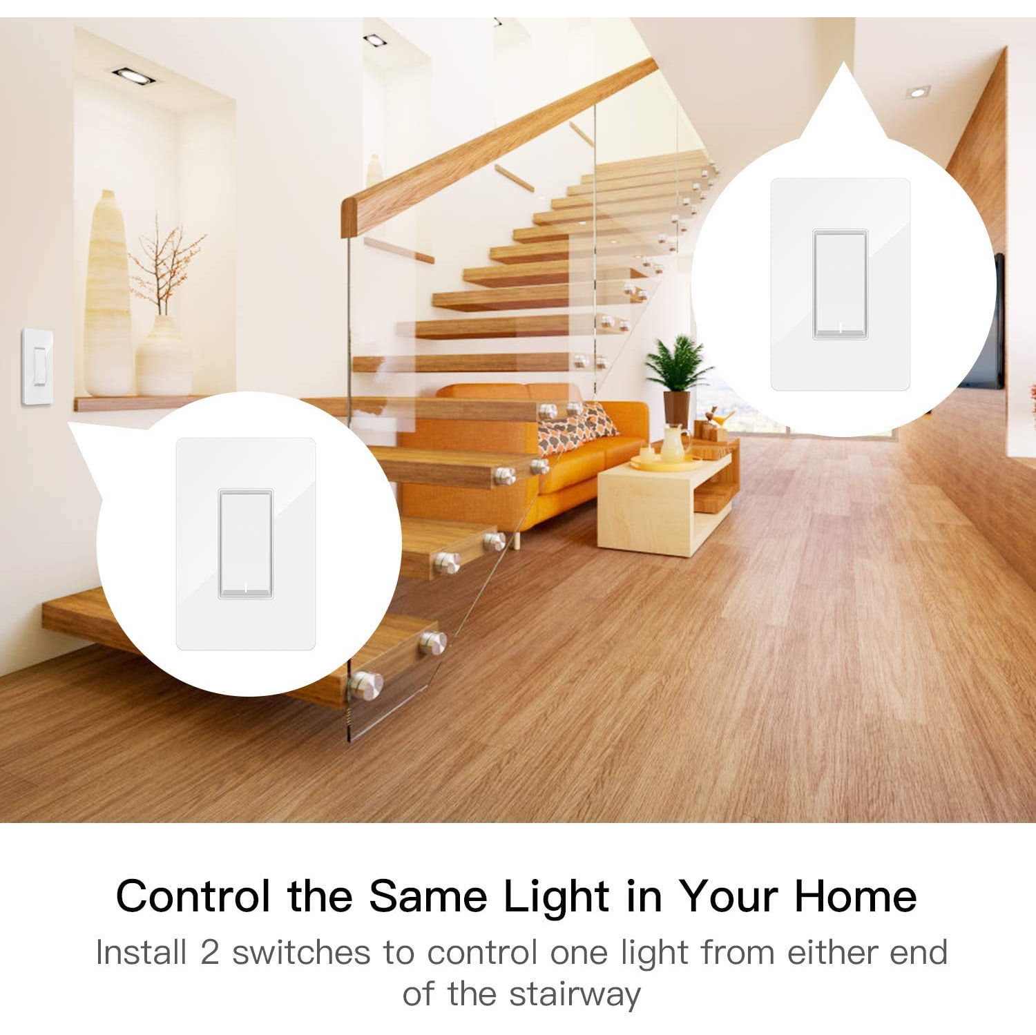 Treatlife 3 Way Smart Light Switch, 2.4GHz Wi-Fi Light Switch Single Pole/3 Way Switch Compatible with Alexa, Google Assistant