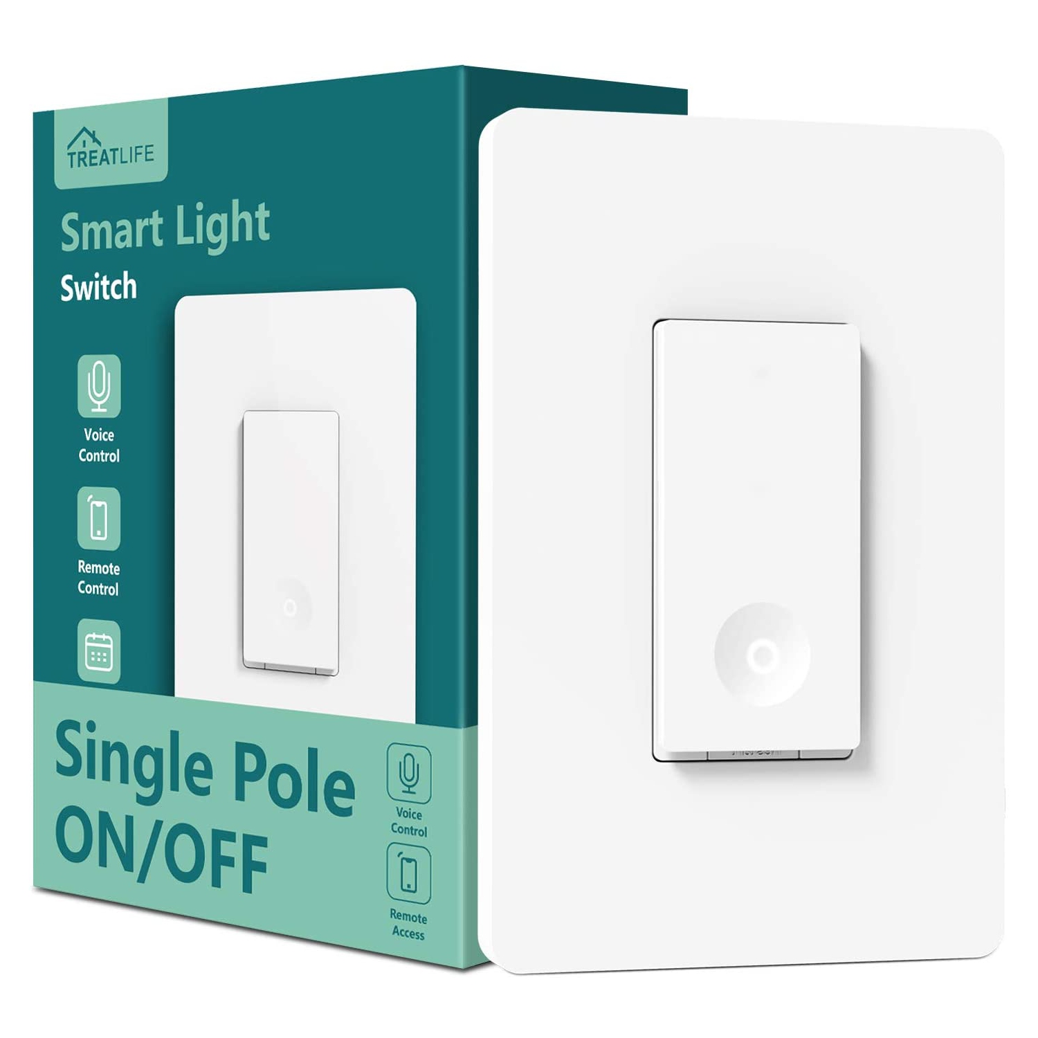 Treatlife Single Pole Smart Light Switch, 2.4GHz Wi-Fi, Works with Alexa and Google Home