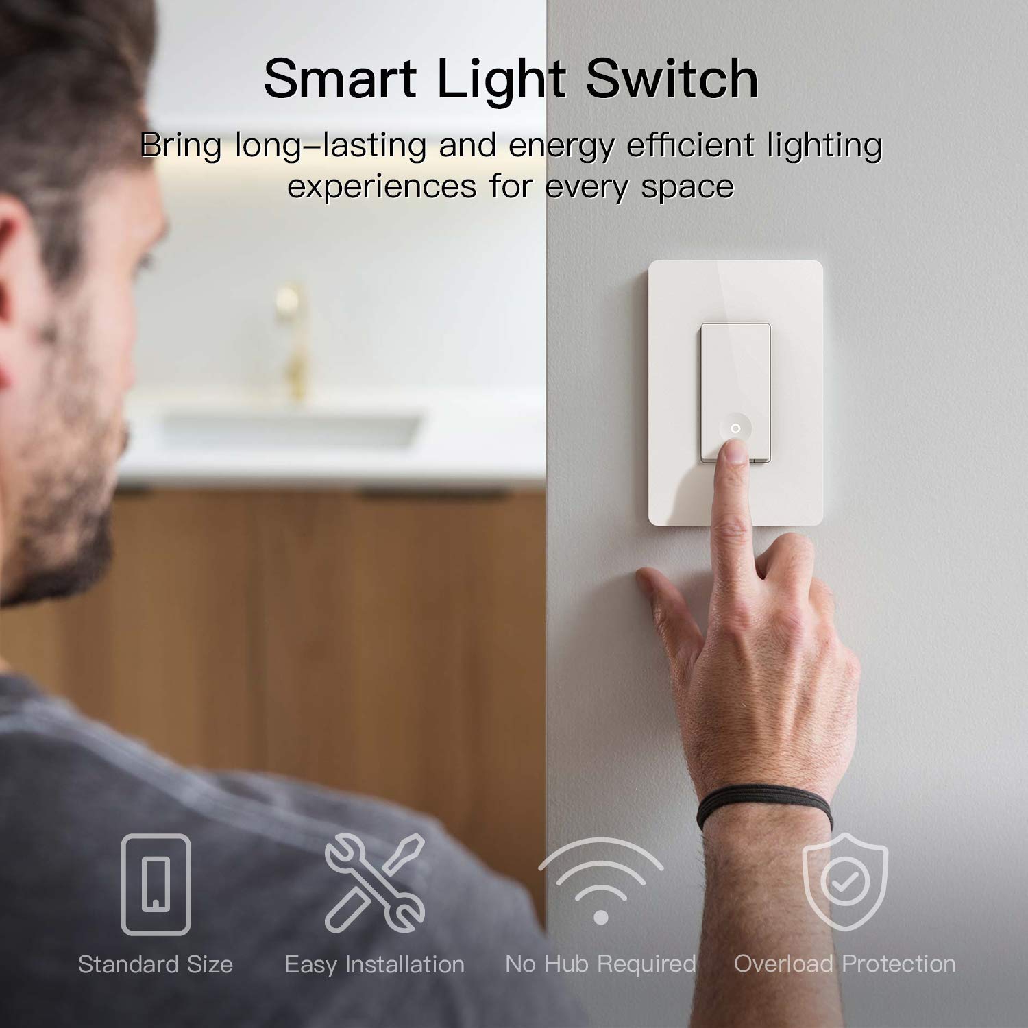 Treatlife Single Pole Smart Light Switch, 2.4GHz Wi-Fi, Works with Alexa and Google Home