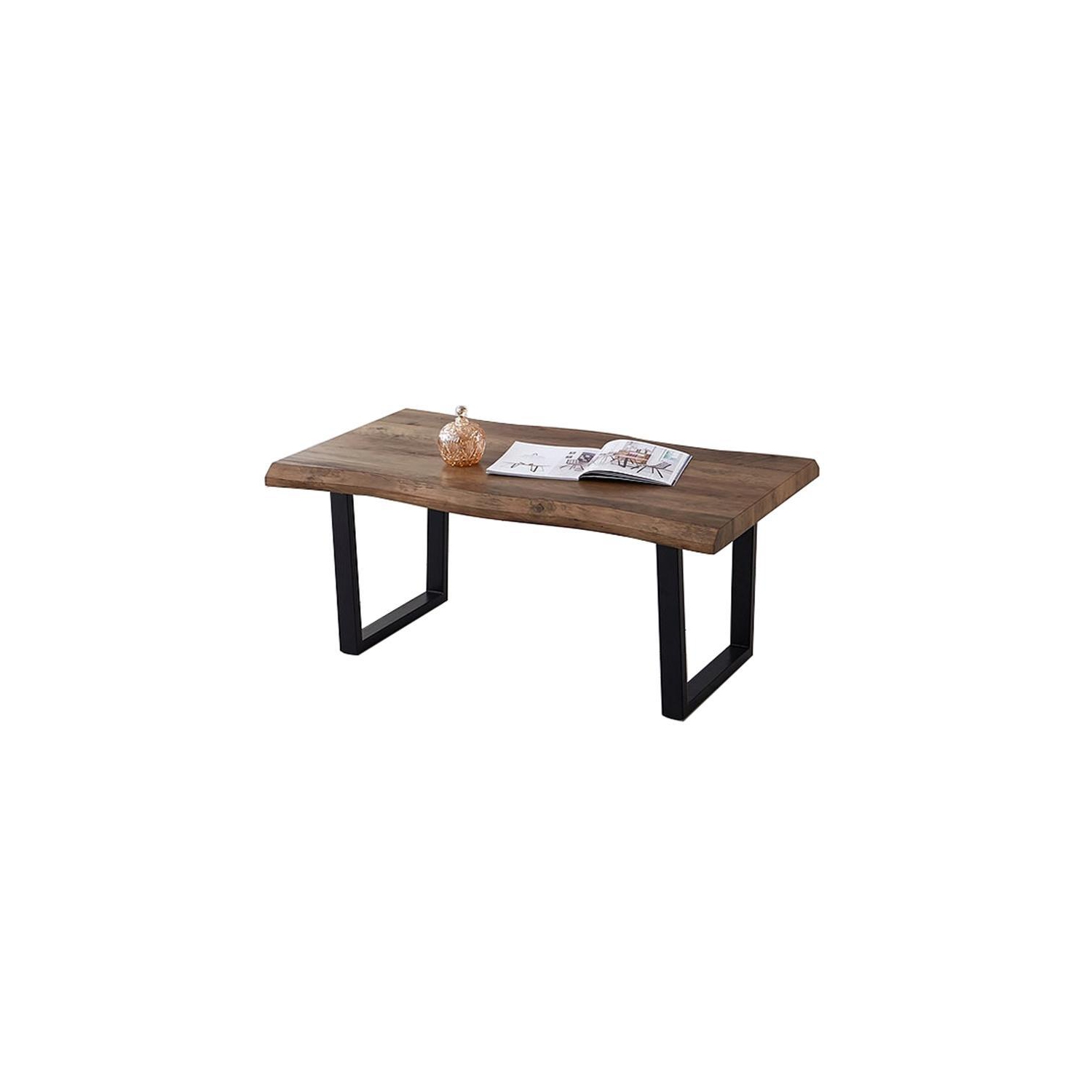 IFDC - Set of 1 Coffee Table and 2 Side Tables, Metal Legs, Brown Wood Pattern