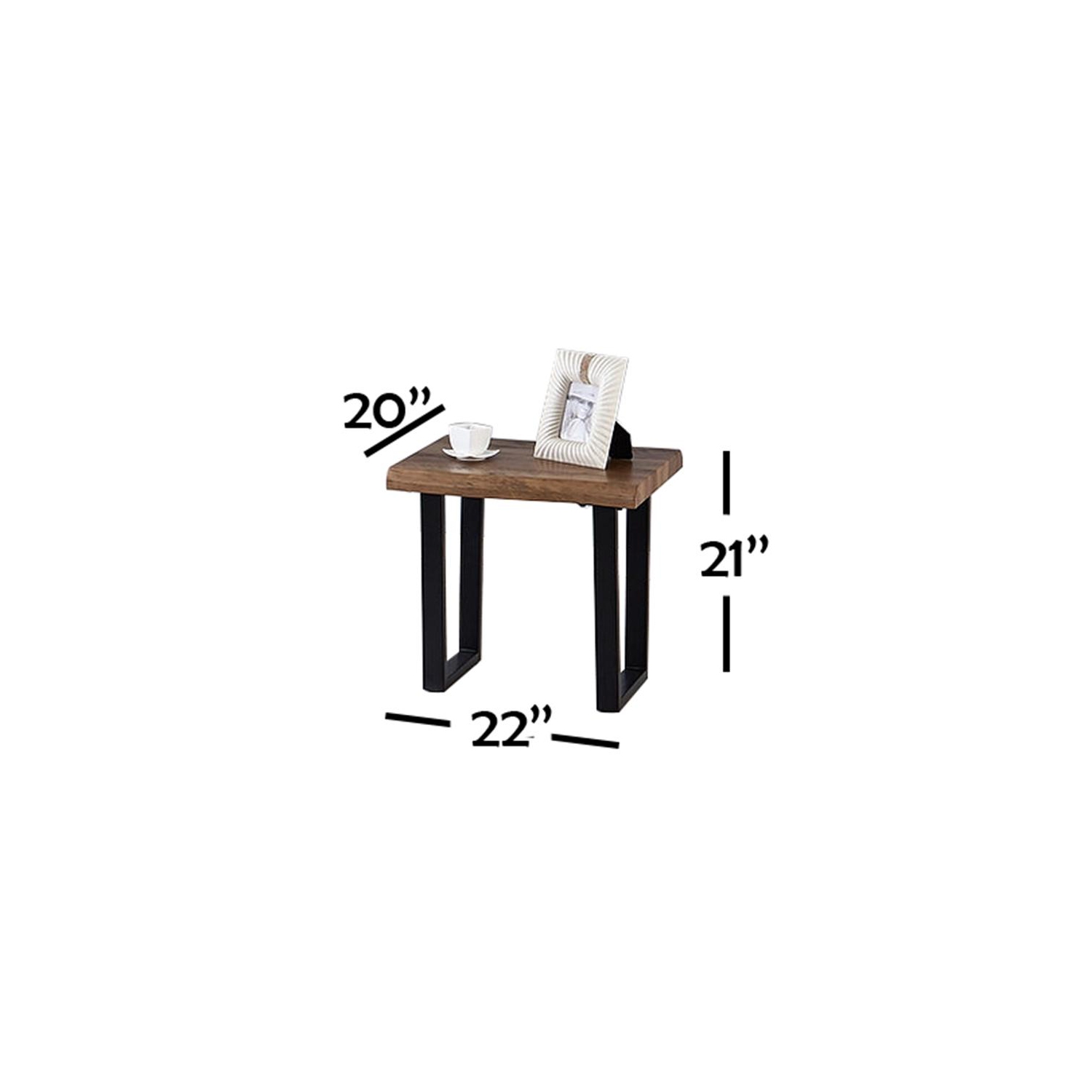 IFDC - Set of 1 Coffee Table and 2 Side Tables, Metal Legs, Brown Wood Pattern