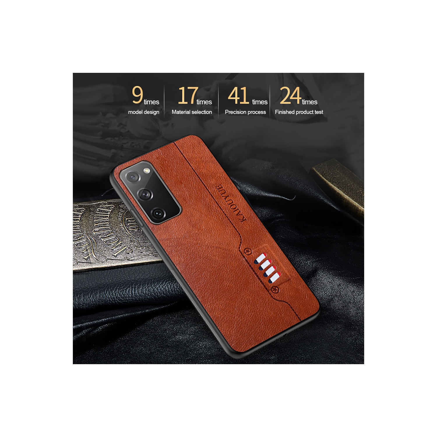 Tedlin leather texture slim Soft Silicone Shockproof Case Anti-Scratch Protective Cover for Samsung Galaxy S21 PLUS -Brown