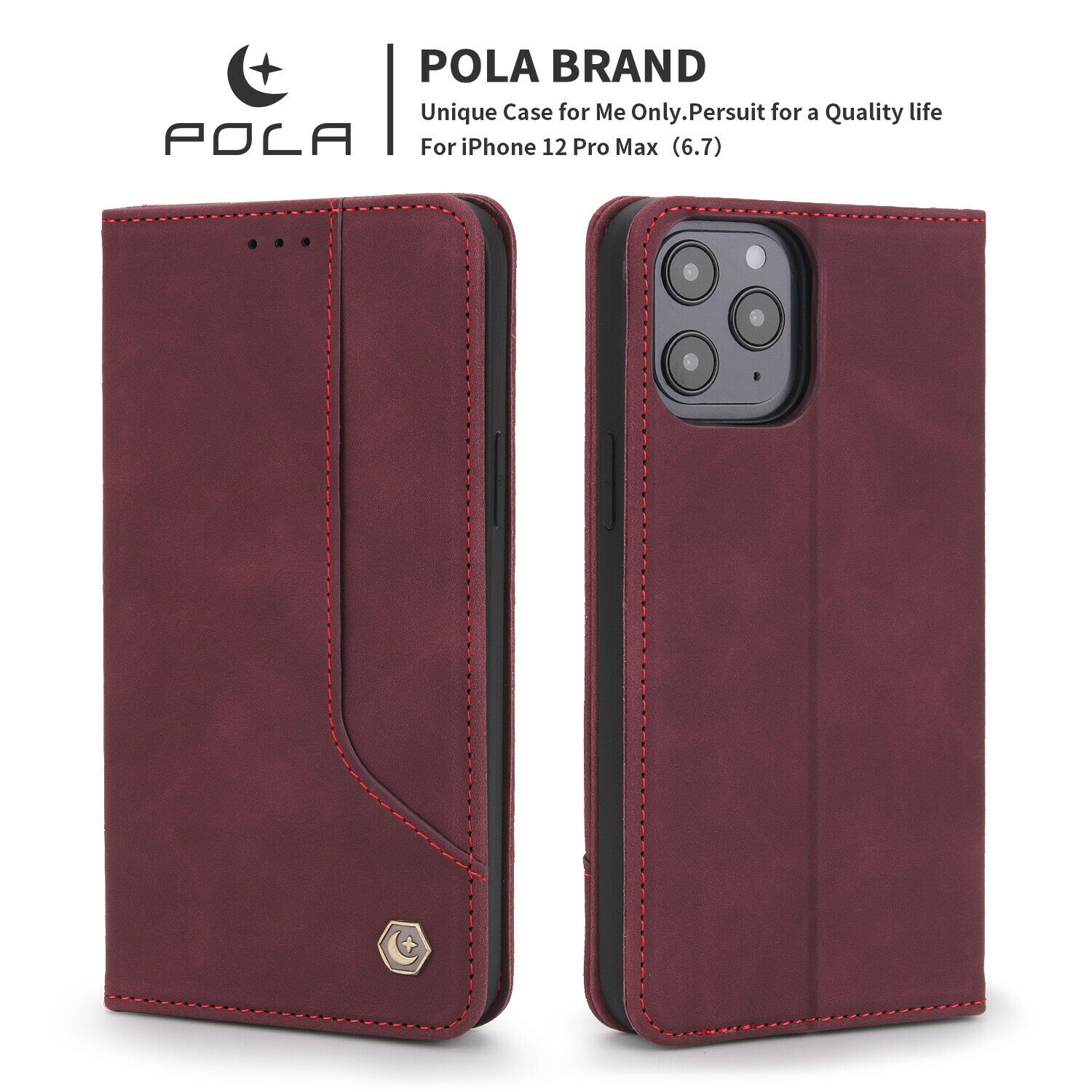 POLA Wallet Case Premium PU Flip Leather Kickstand with Card Holder Strong Magnetic Case Drop Protection Shockproof Cover Suitable for iPhone 13 Pro
