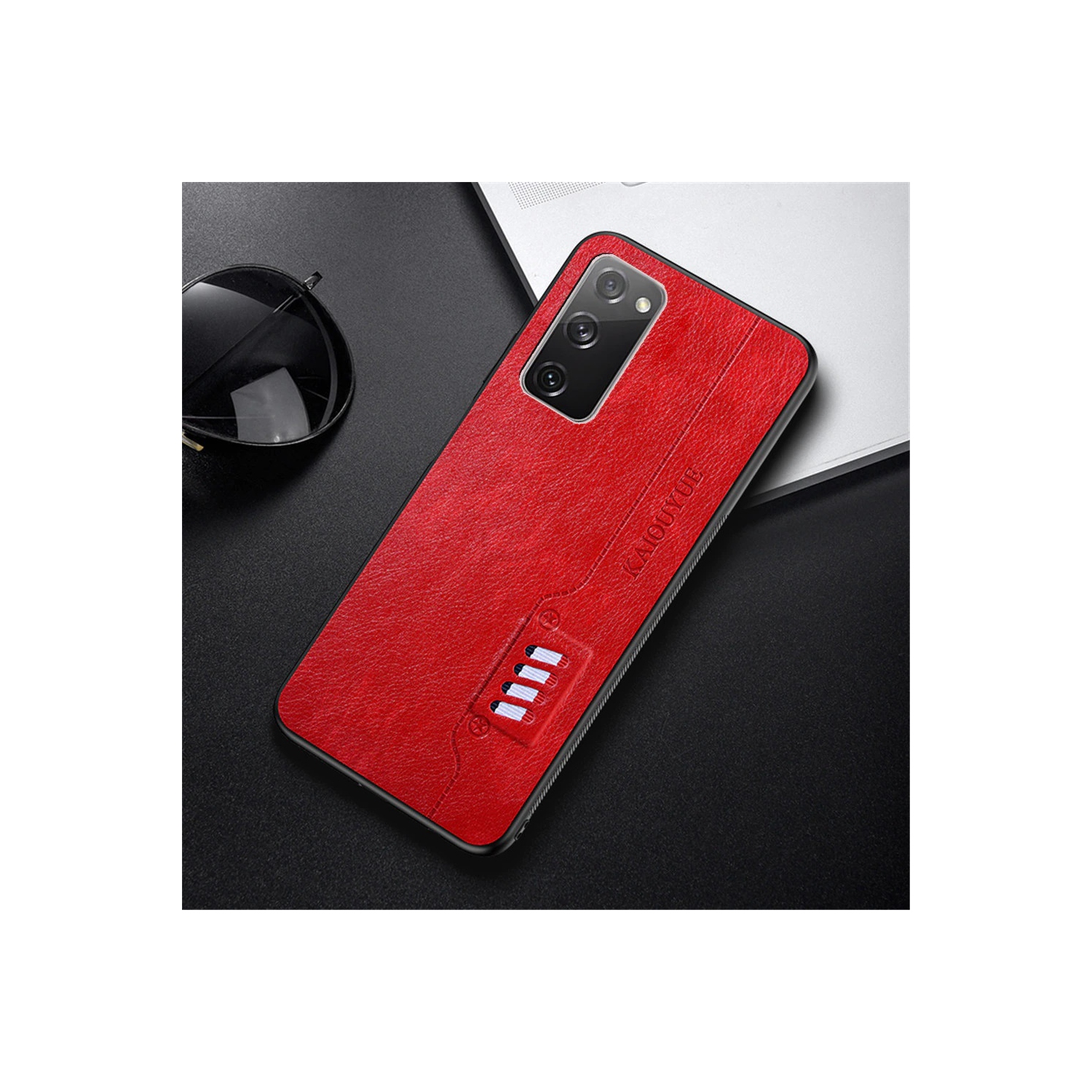 Tedlin leather texture slim Soft Silicone Shockproof Case Anti-Scratch Protective Cover for Samsung Galaxy S21 PLUS -Red