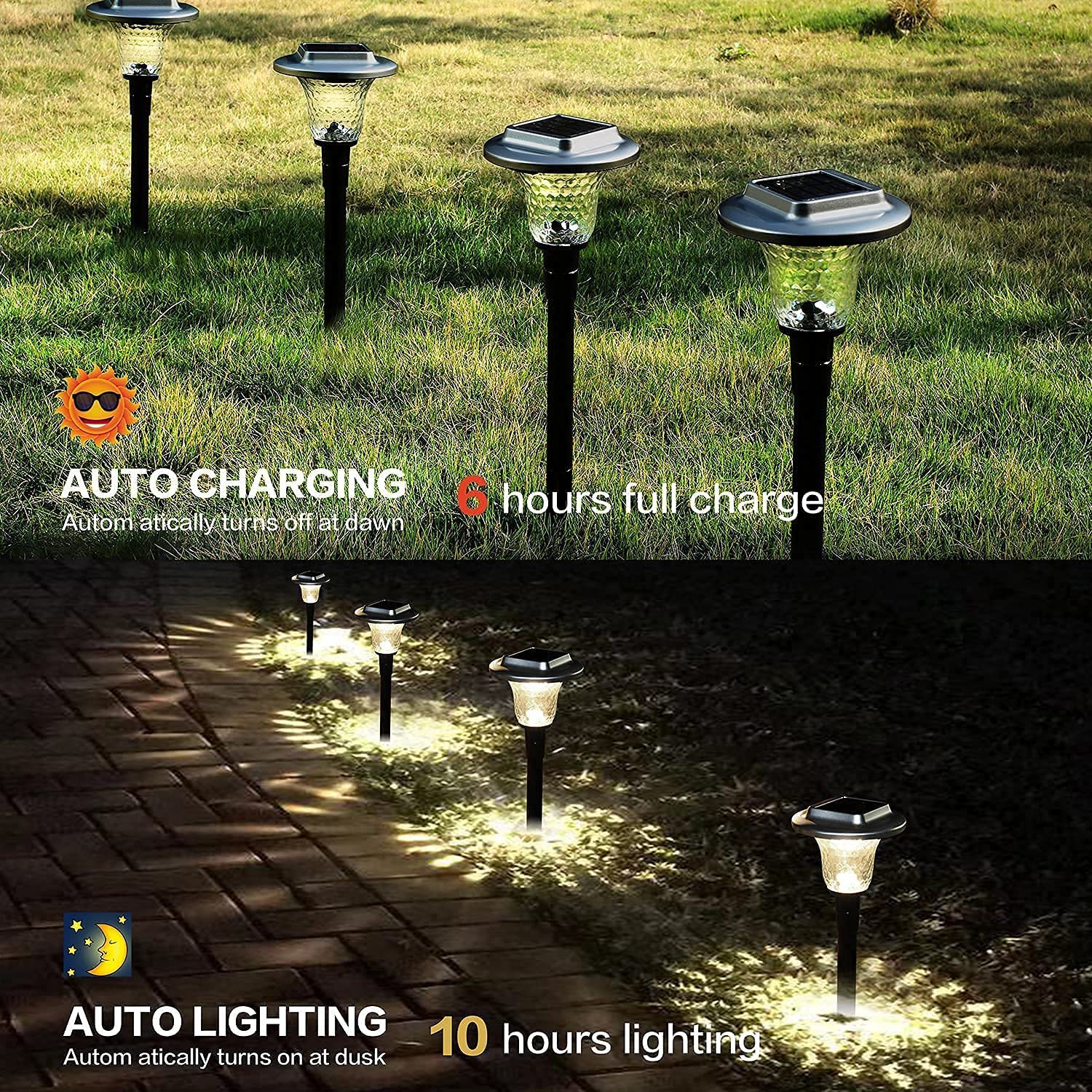 Solar Lights Outdoor, Auto Changing Solar Pathway Colorful Bright Glass Garden Lights, Set of 6