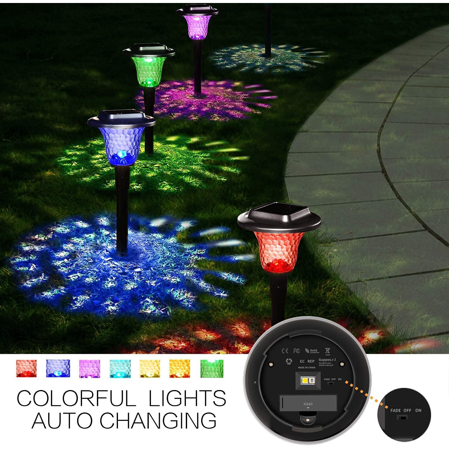 Solar Lights Outdoor, Auto Changing Solar Pathway Colorful Bright Glass Garden Lights, Set of 6