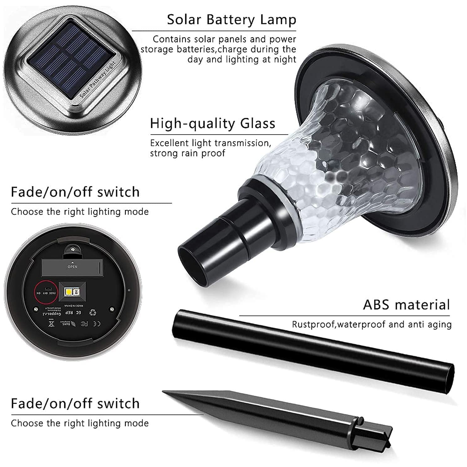 Solar Lights Outdoor, Auto Changing Solar Pathway Colorful Bright Glass Garden Lights, Set of 6