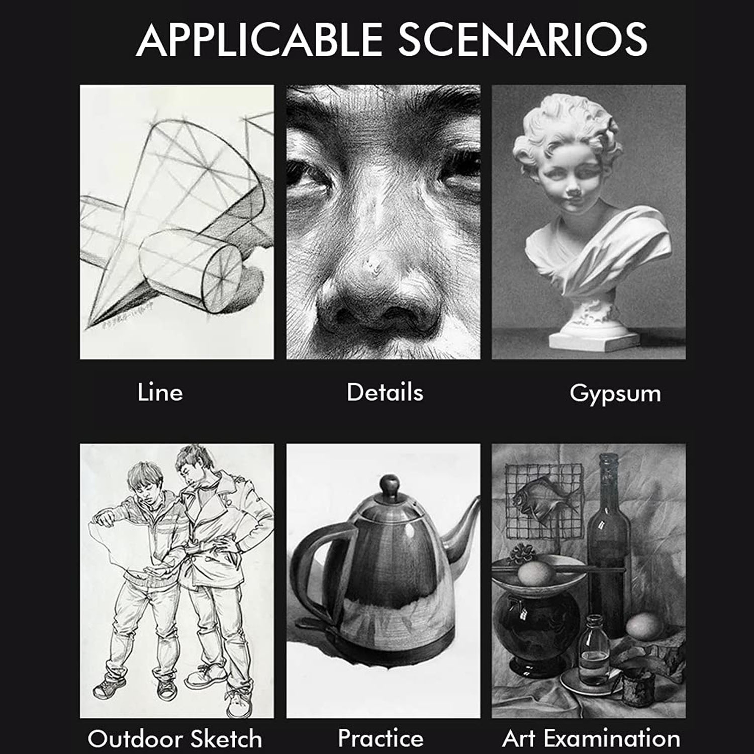 ISTAR Professional Drawing Sketch Pencils Set, 6 Pieces Drawing Pencils, HB, 2B, 4B, 6B, 8B, 10B Graphite Pencils, Ideal For Drawing Art, Sketching