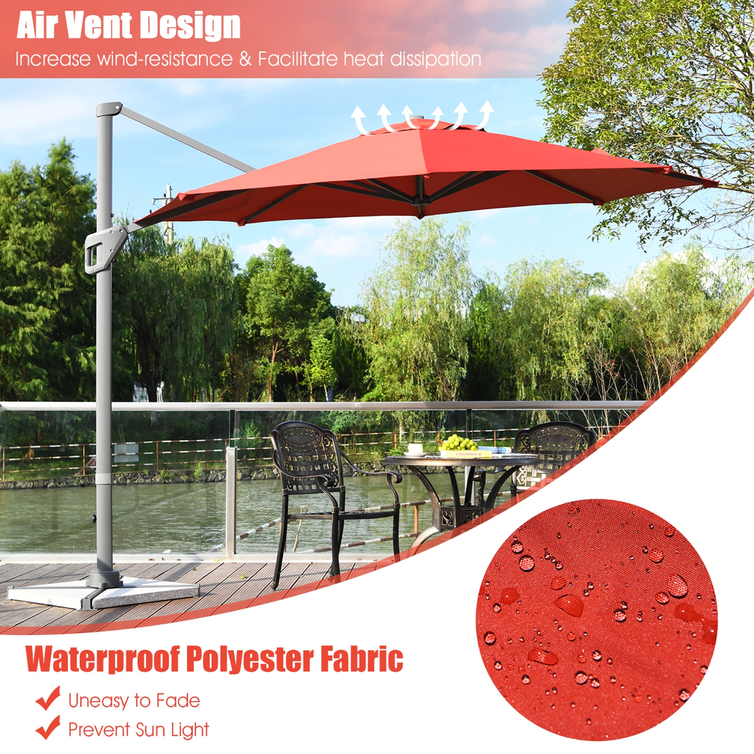 Costway 11ft Patio Offset Umbrella Cantilever Rotation Aluminum Tilt Cross Base