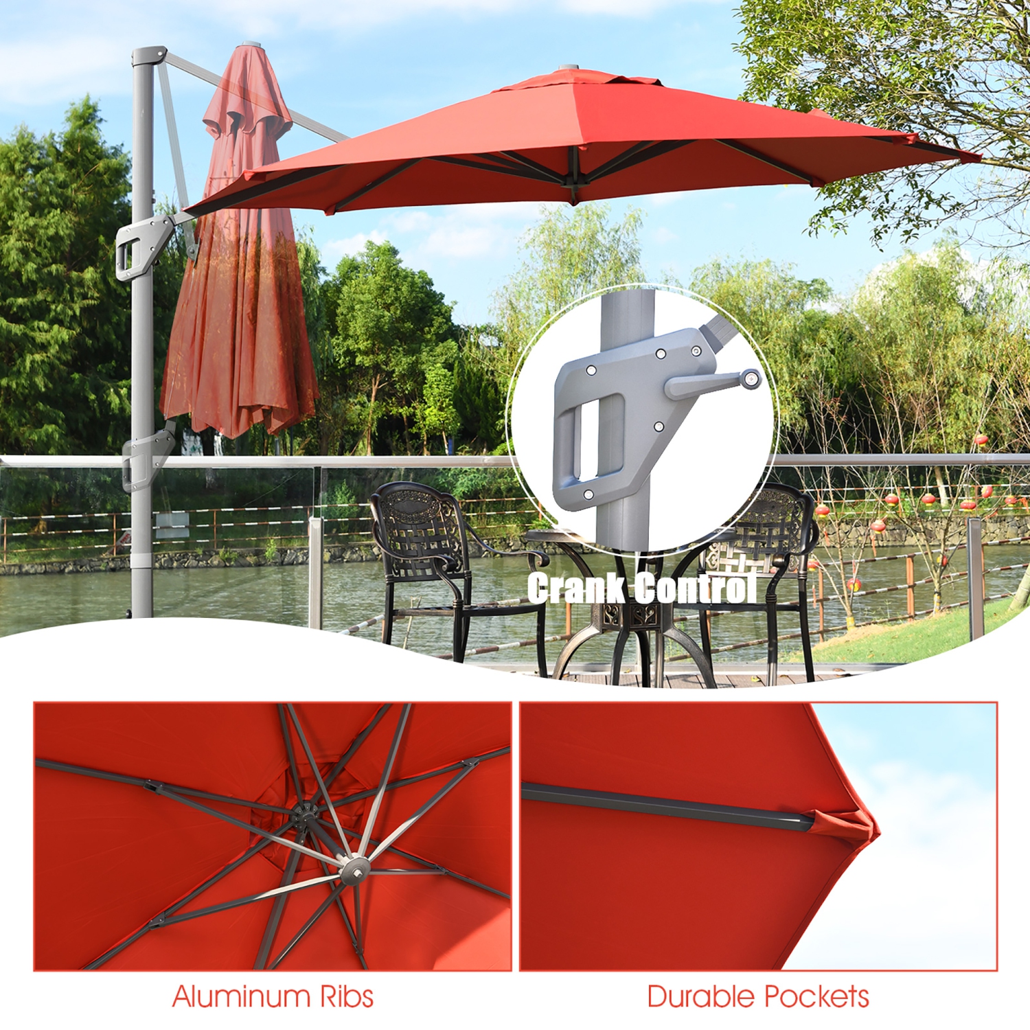 Costway 11ft Patio Offset Umbrella Cantilever Rotation Aluminum Tilt Cross Base