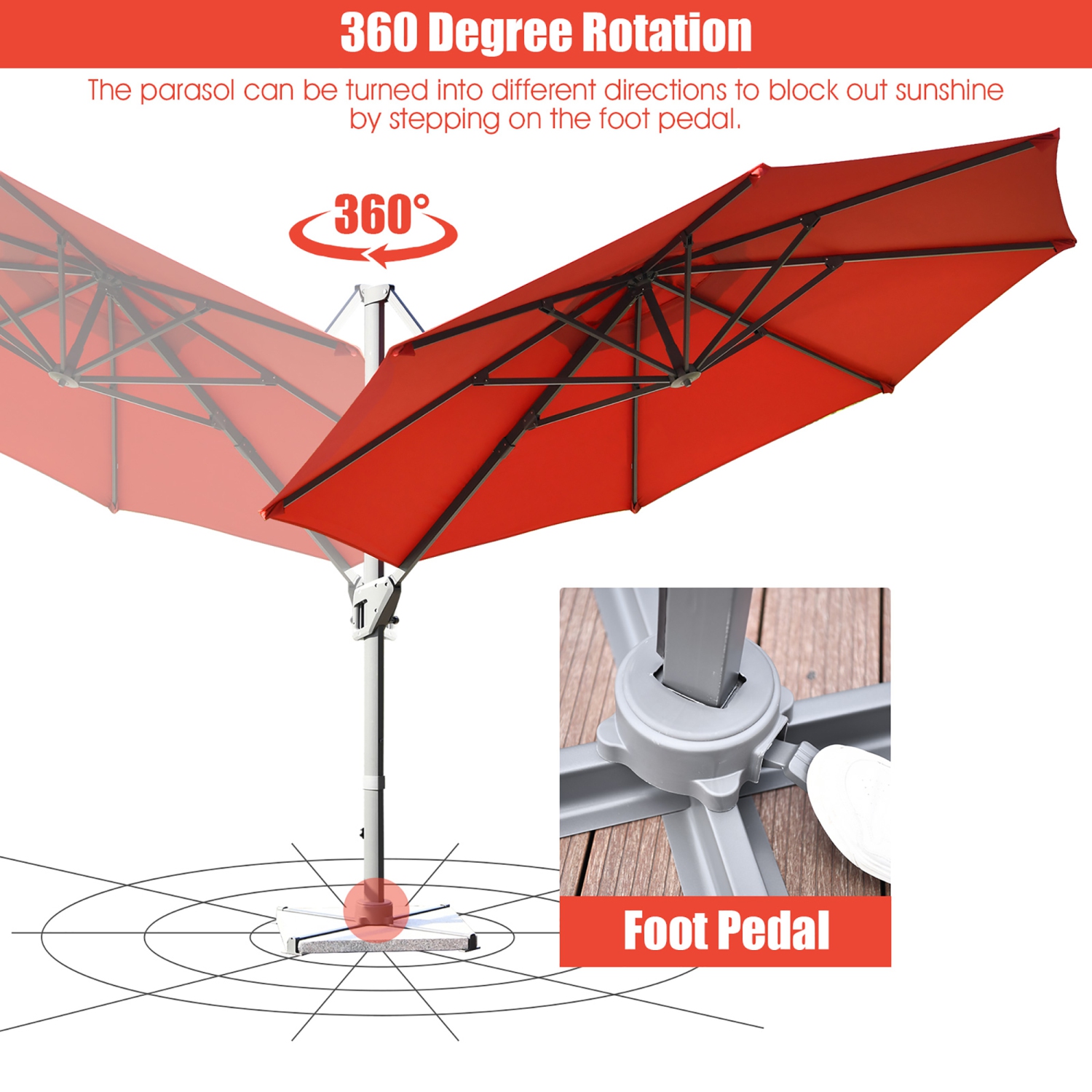 Costway 11ft Patio Offset Umbrella Cantilever Rotation Aluminum Tilt Cross Base