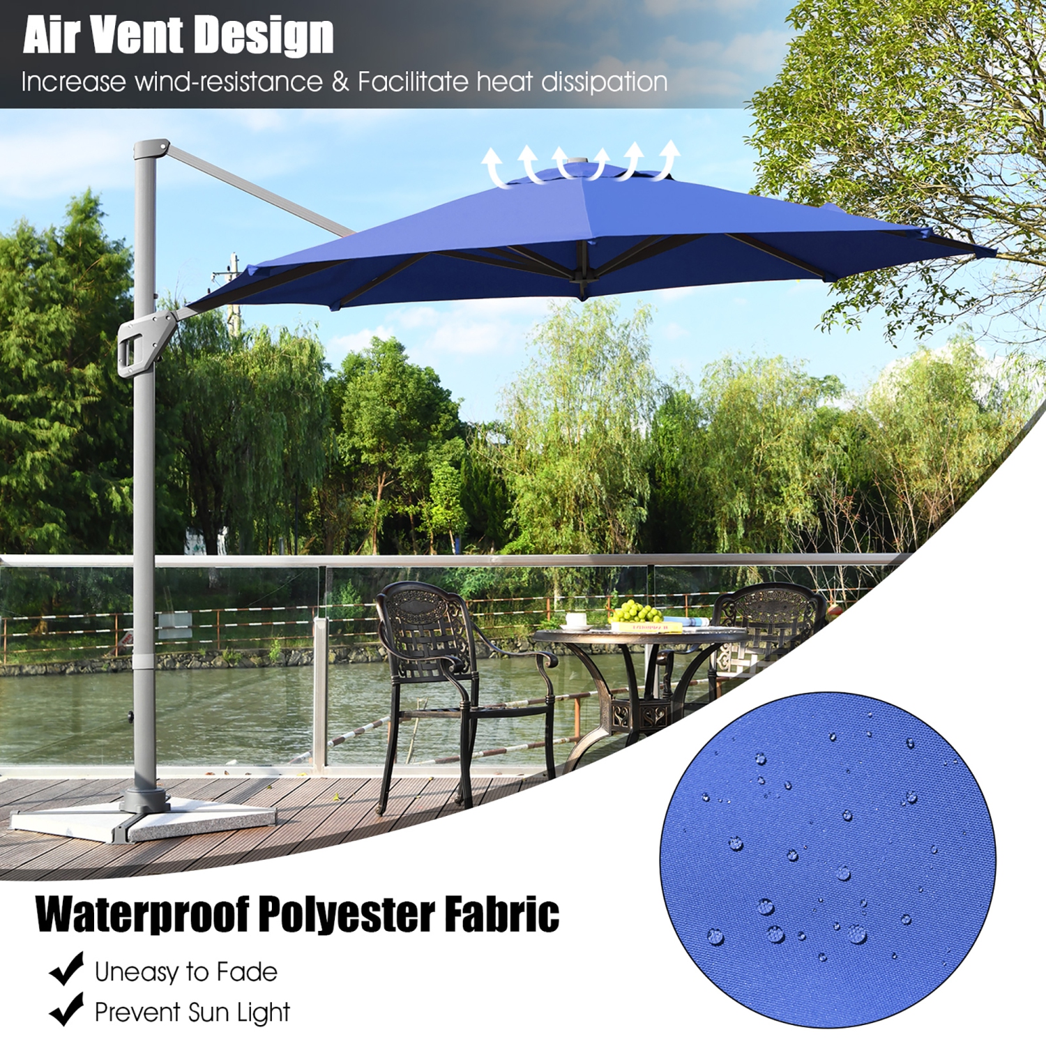 Costway 11ft Patio Offset Umbrella Cantilever Rotation Aluminum Tilt Cross Base