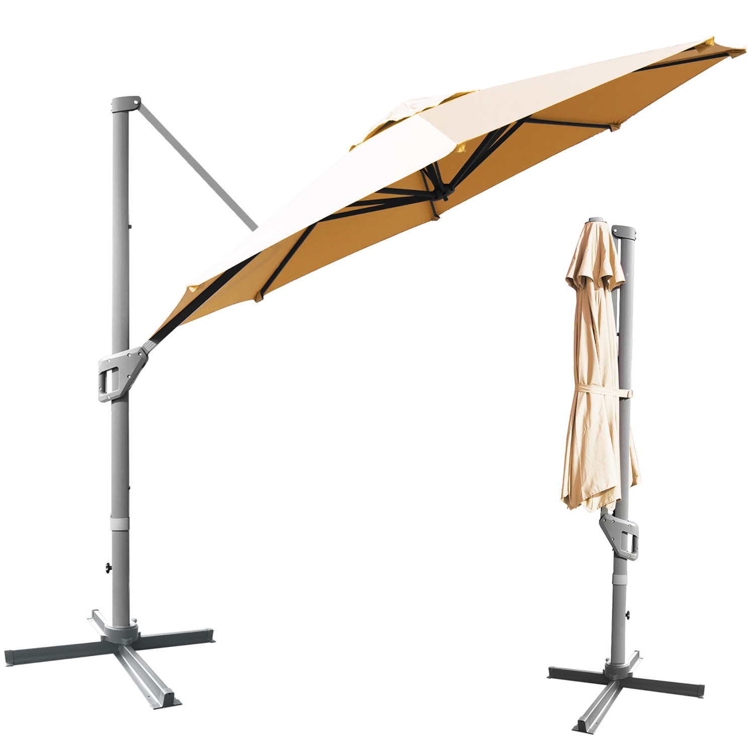 Costway 11ft Patio Offset Umbrella Cantilever Rotation Aluminum Tilt Cross Base