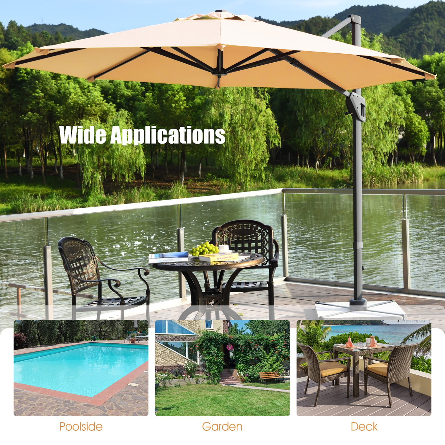 Costway 11ft Patio Offset Umbrella Cantilever Rotation Aluminum Tilt Cross Base