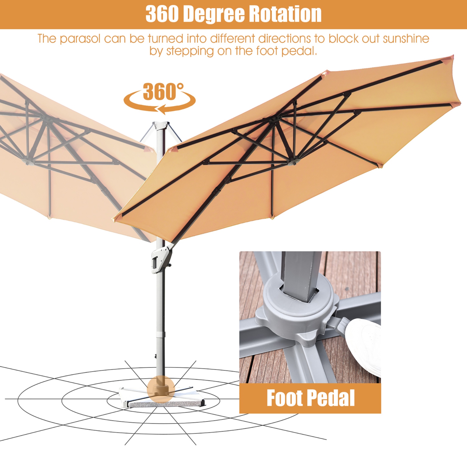 Costway 11ft Patio Offset Umbrella Cantilever Rotation Aluminum Tilt Cross Base