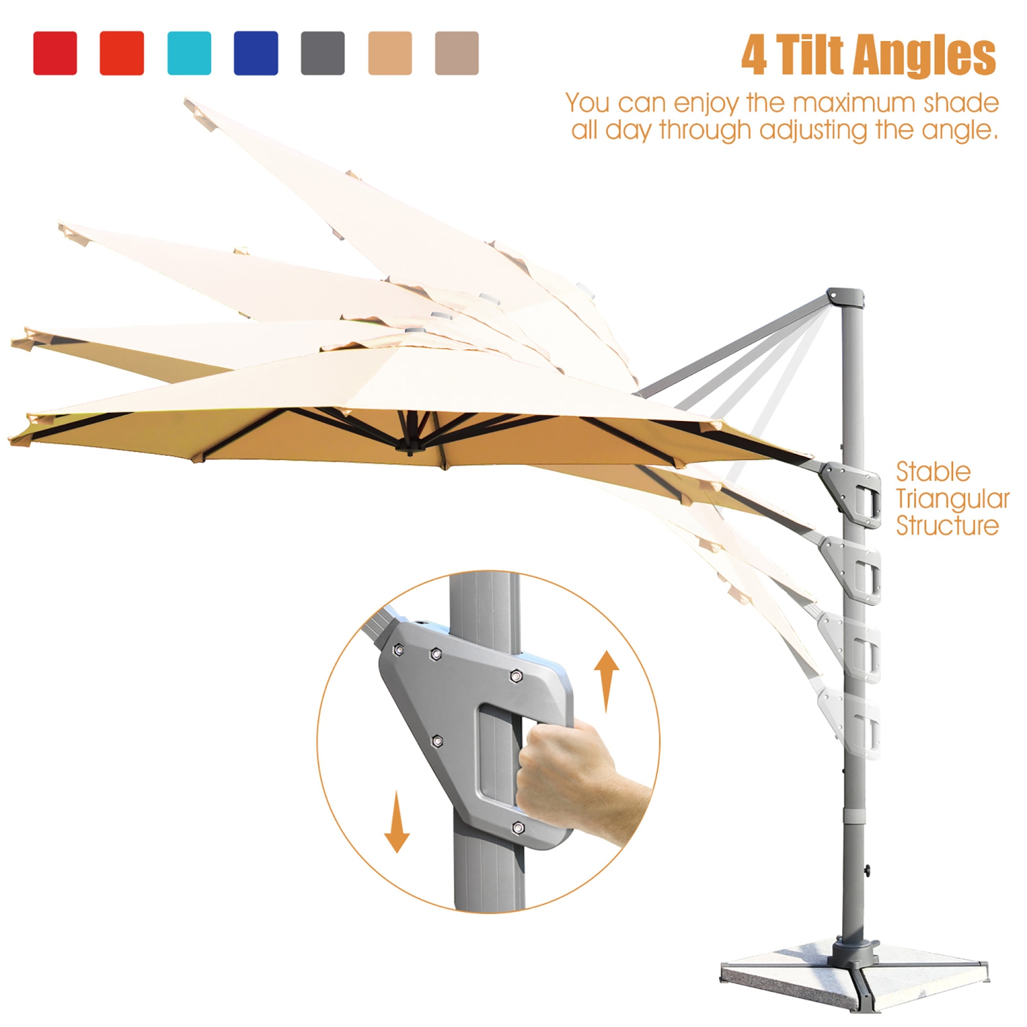 Costway 11ft Patio Offset Umbrella Cantilever Rotation Aluminum Tilt Cross Base