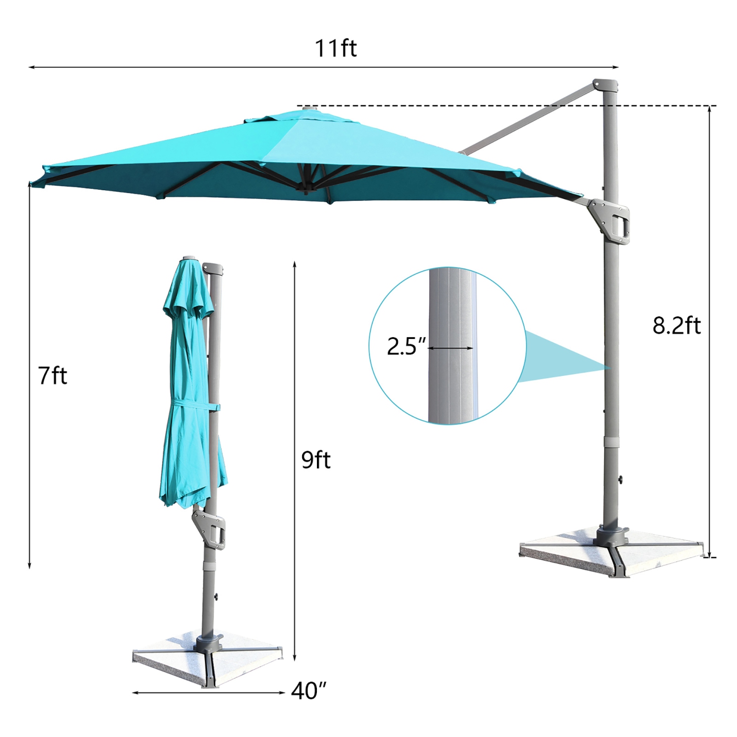Parasol excentré à cantilever rotatif en aluminium 11&nbsp;pi de Costway avec base croisée inclinable