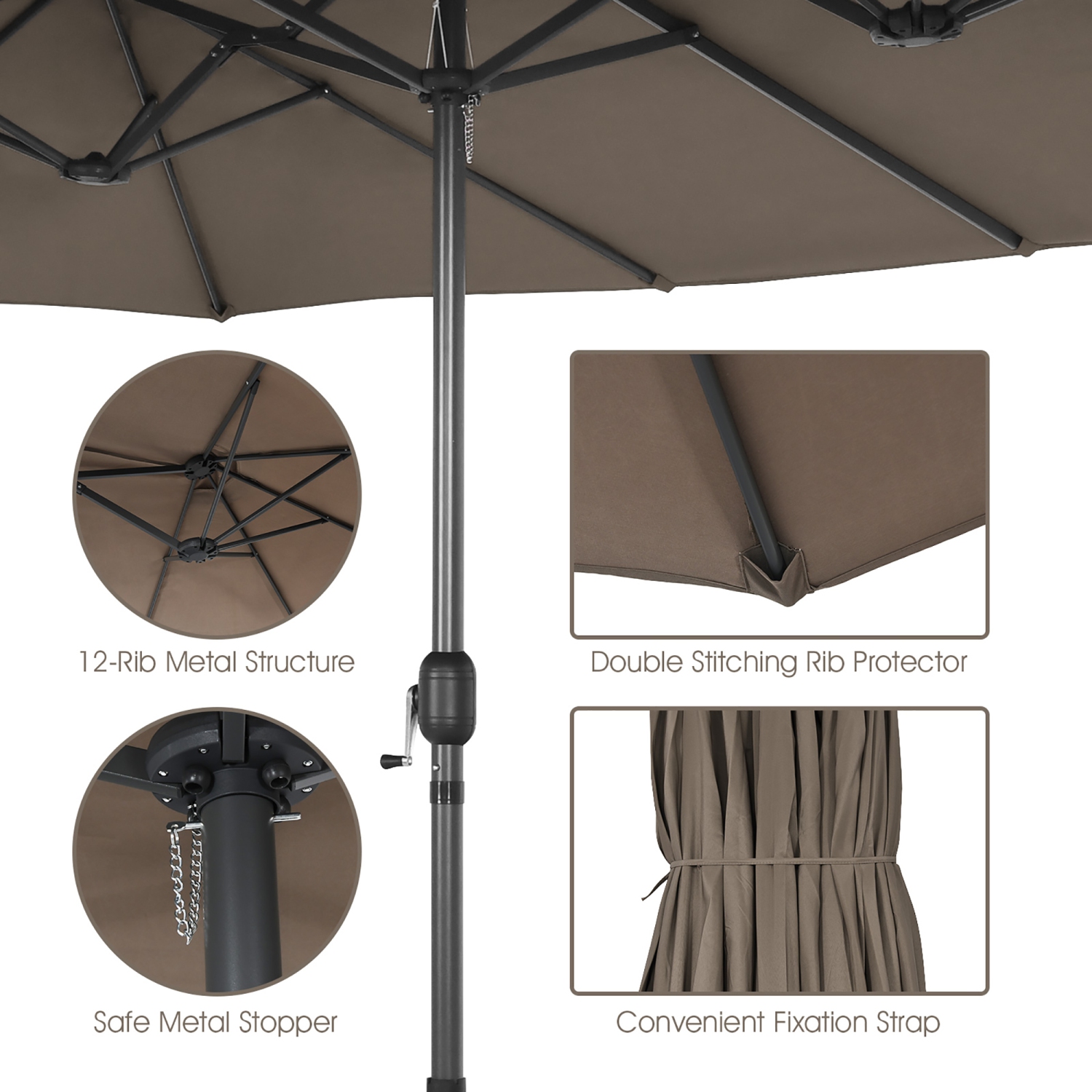 Costway 15FT Double-Sided Twin Patio Umbrella Sun Shade Outdoor Crank Market Base