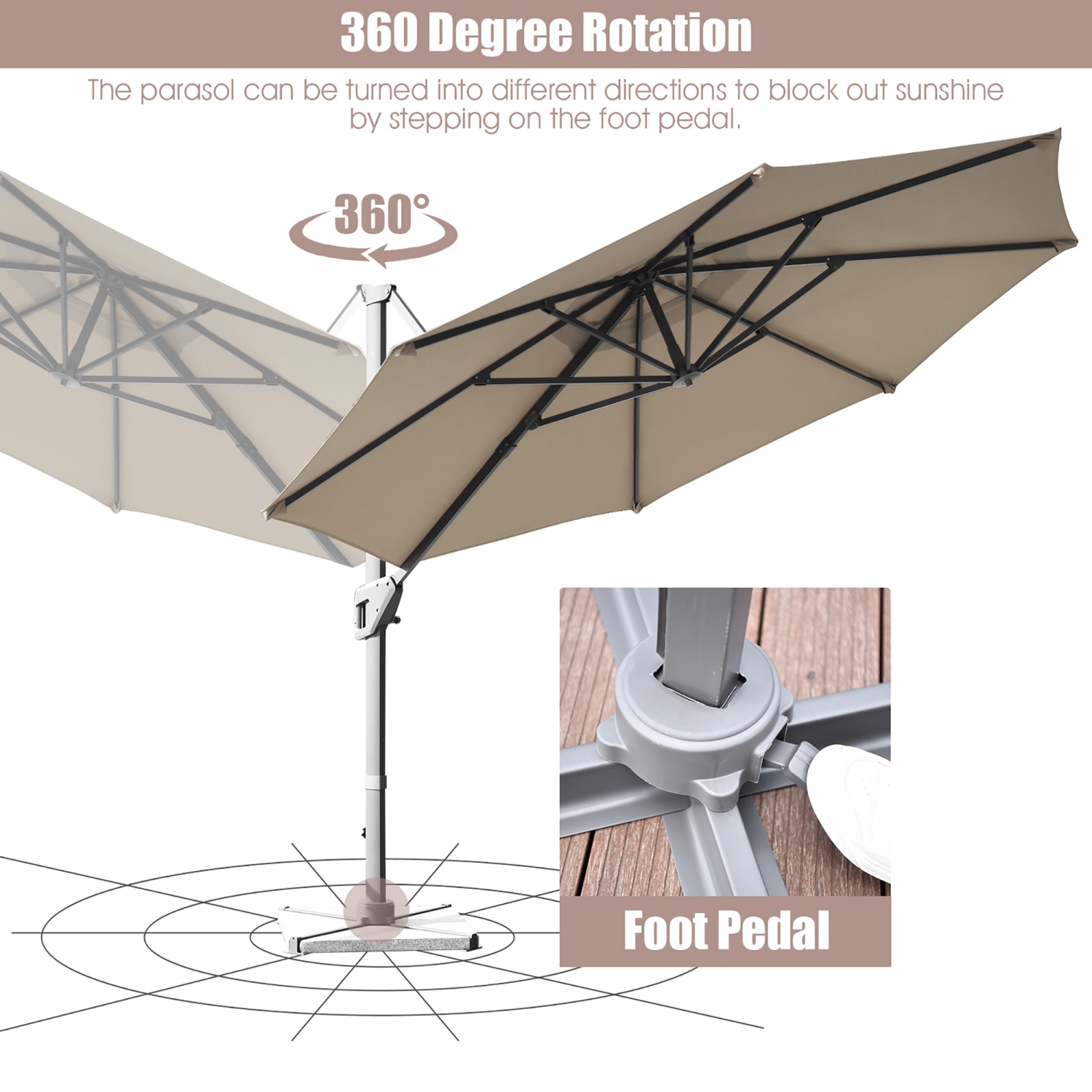 Costway 11ft Patio Offset Umbrella Cantilever Rotation Aluminum Tilt Cross Base