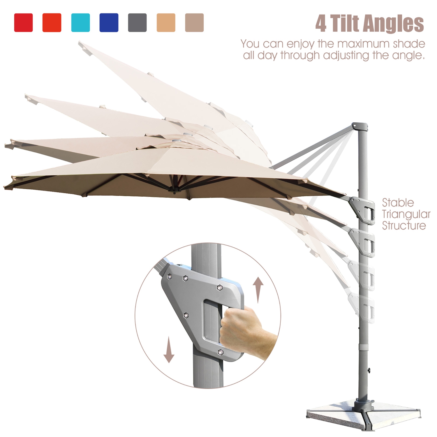 Costway 11ft Patio Offset Umbrella Cantilever Rotation Aluminum Tilt Cross Base