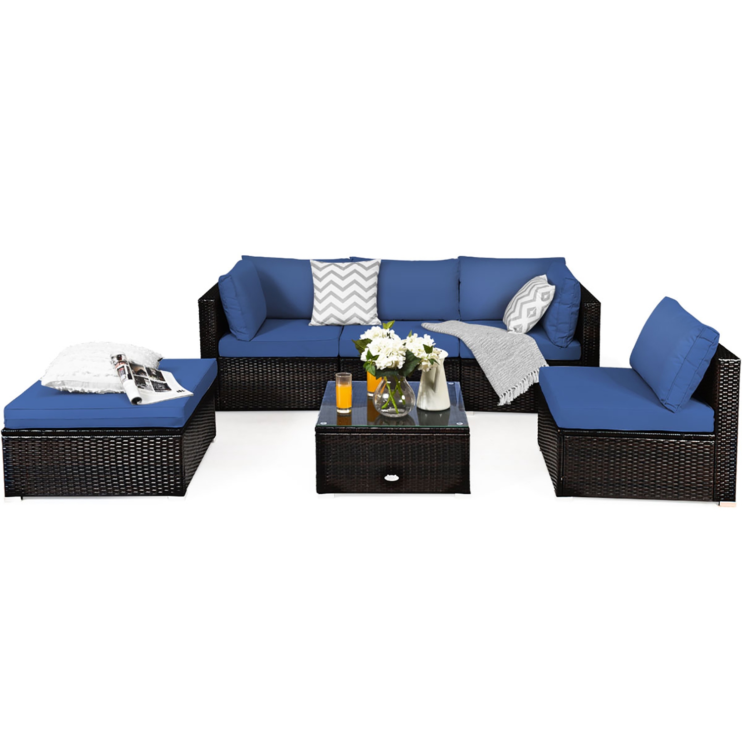 Costway 6PCS Outdoor Patio Rattan Furniture Set Cushioned Sectional Sofa