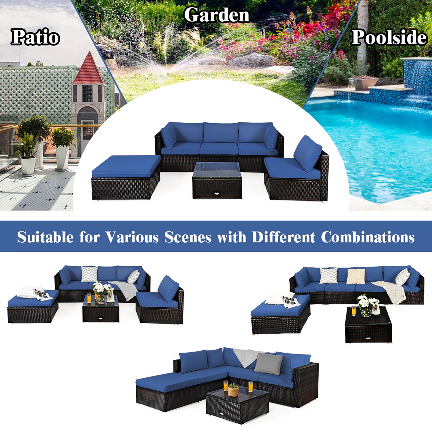 Costway 6PCS Outdoor Patio Rattan Furniture Set Cushioned Sectional Sofa