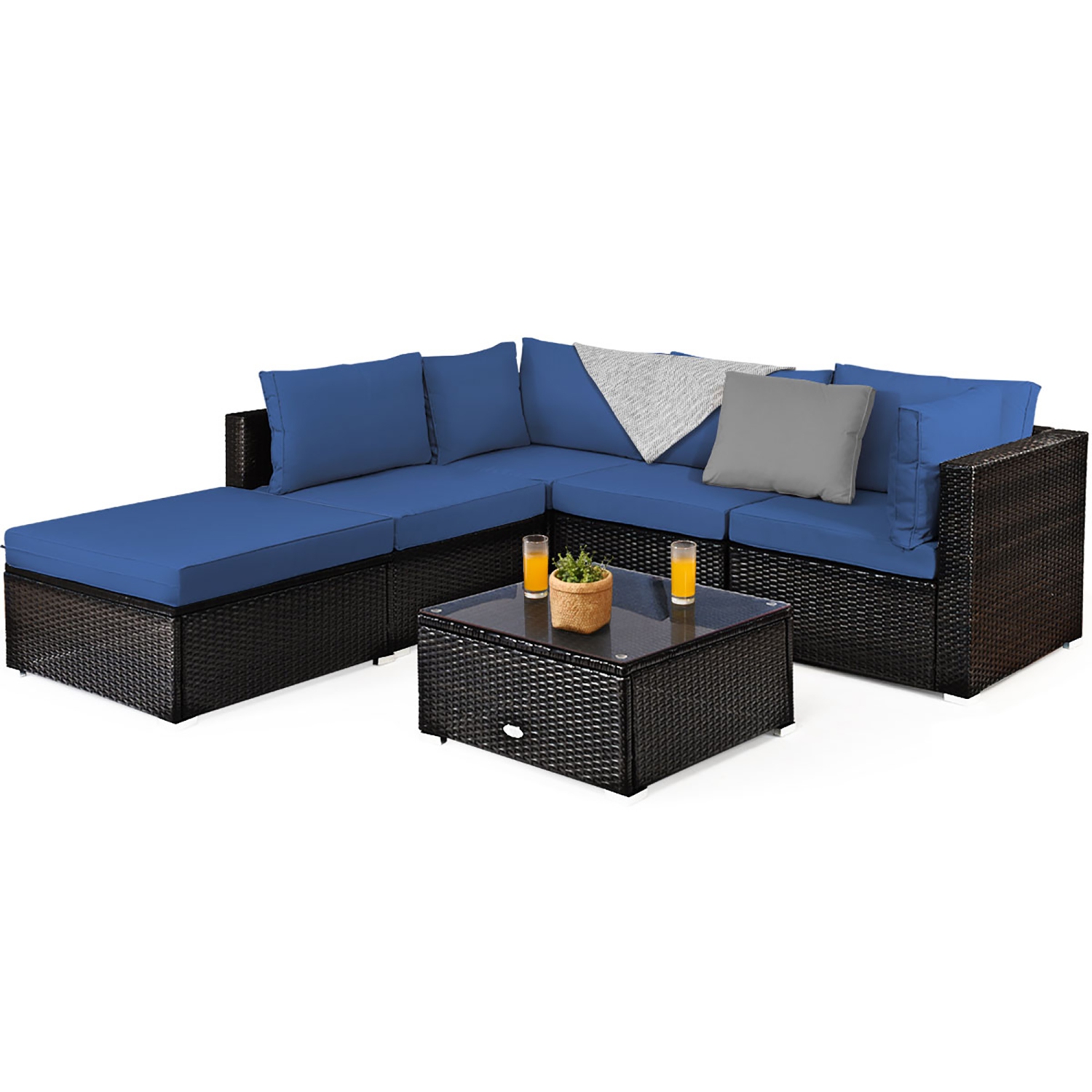 Costway 6PCS Outdoor Patio Rattan Furniture Set Cushioned Sectional Sofa