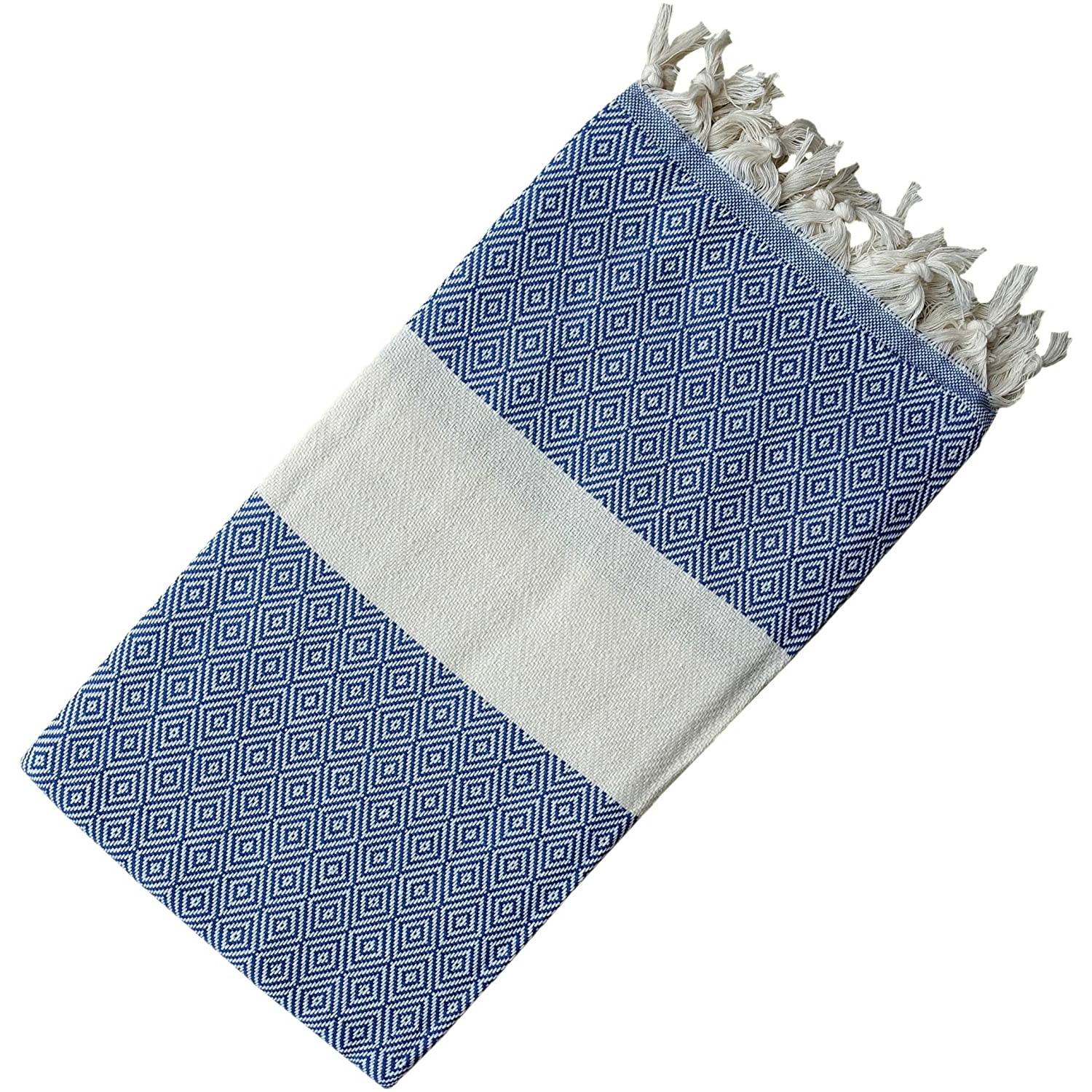 Dandelion Diamond Pattern Naturally Dyed Cotton Turkish Towel Peshtemal 71x39 Inches Jean Blue