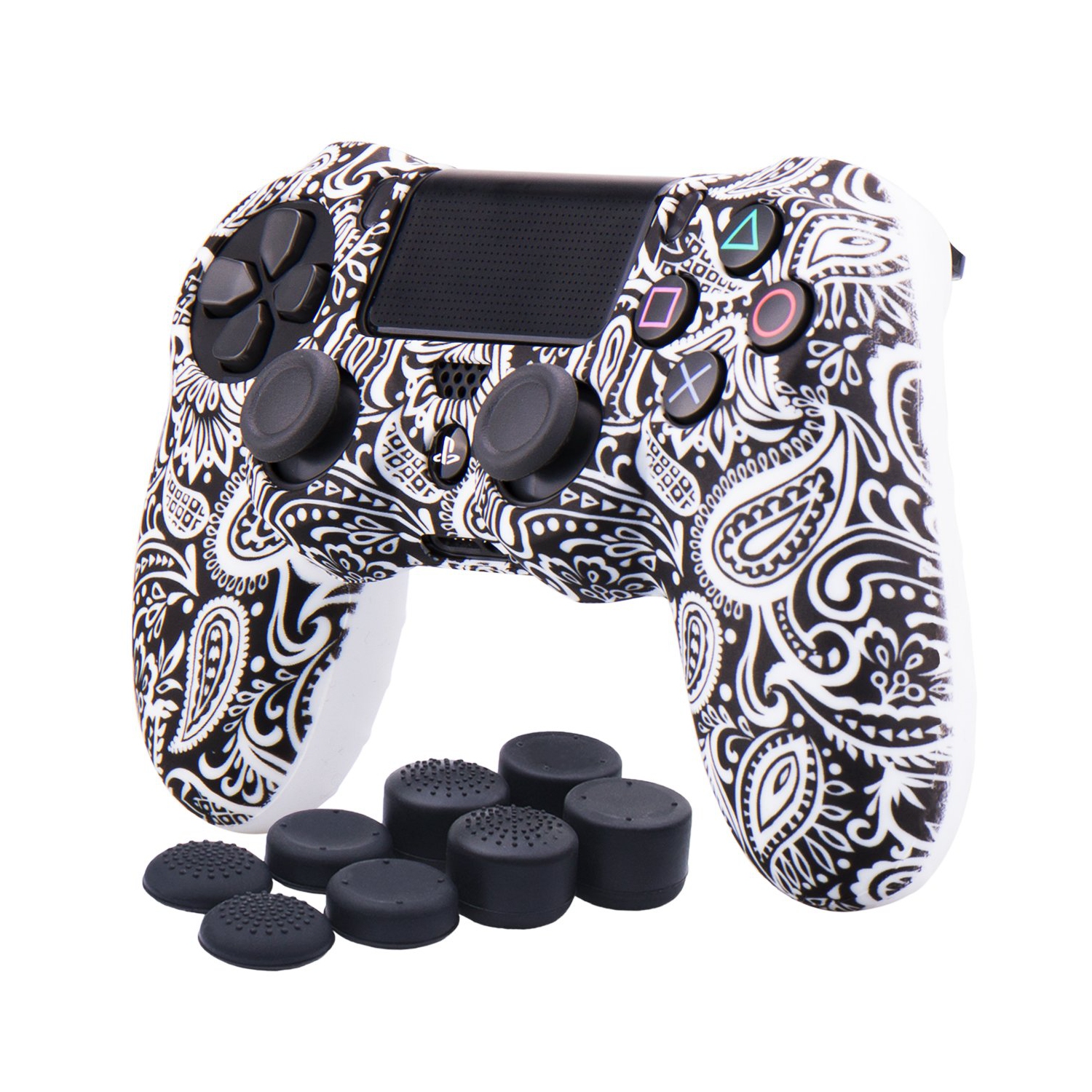 YoRHa Water Transfer Printing Flowers Silicone Cover Skin Case for Sony PS4/slim/Pro Dualshock 4 controller x 1(white) With P