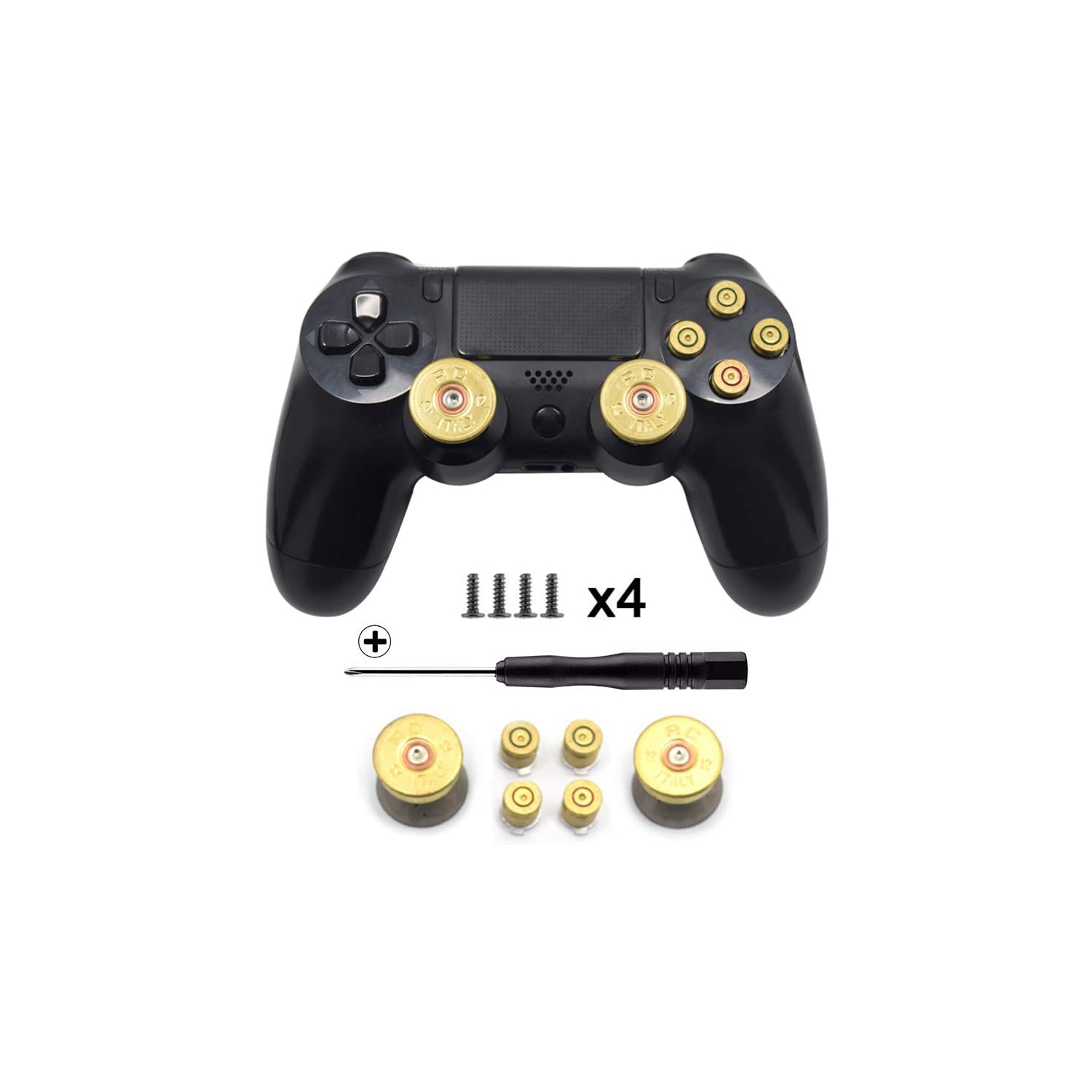 TOMSIN Gold Metal Bullet ABXY Buttons & Bullet Analog Thumbstick for PS4 Controller DualShock 4 DS4