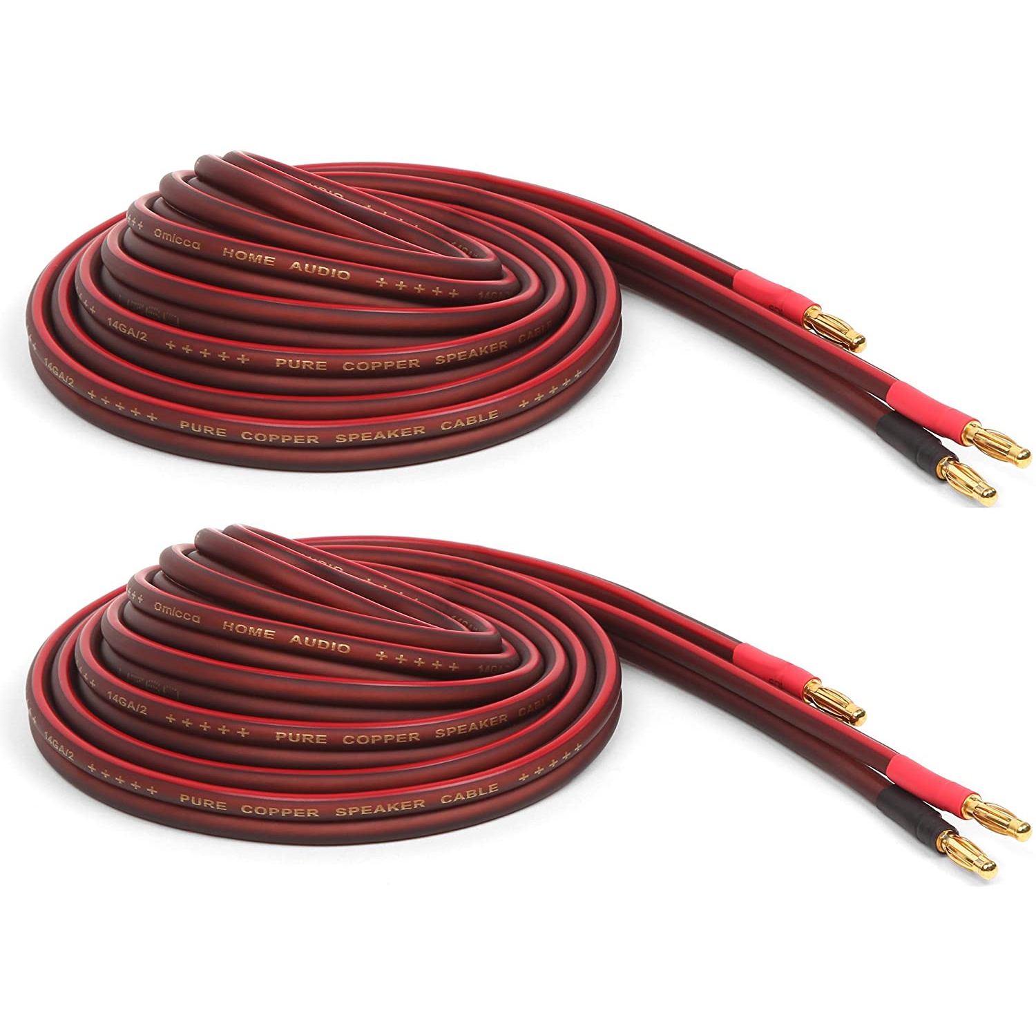 Micca Pure Copper Speaker Wire with Gold Plated Banana Plugs, 14AWG, 12 Feet (4 Meter), Pair