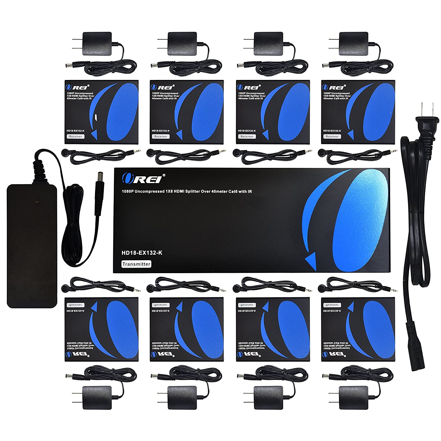 OREI 1x8 HDMI Extender Splitter Over Single Cable CAT6/7 1080P With IR Remote EDID Management - Up to 132 Ft - Loop Out - Low Latency