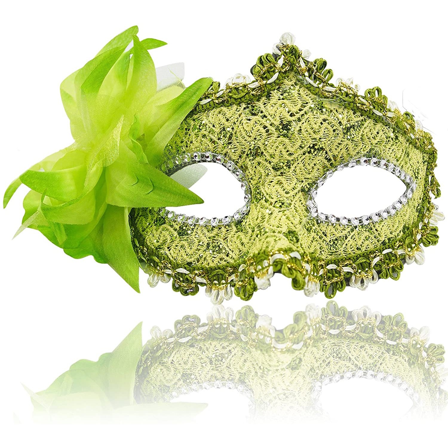 Masquerade Mask for Women Venetian Masks Christmas Women Flower Half-face Masks Eye mask Cosplay Lace mask (Green)