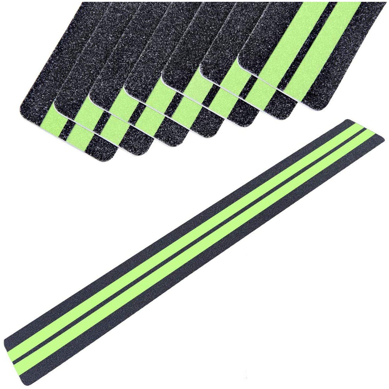 2 in X 24 in Anti-Slip/Glow-in-Dark Tape - Premium 15 Pre-Cut Strips, 80 Grit Anti Slip Adhesive Grip and Prevents Risk for S