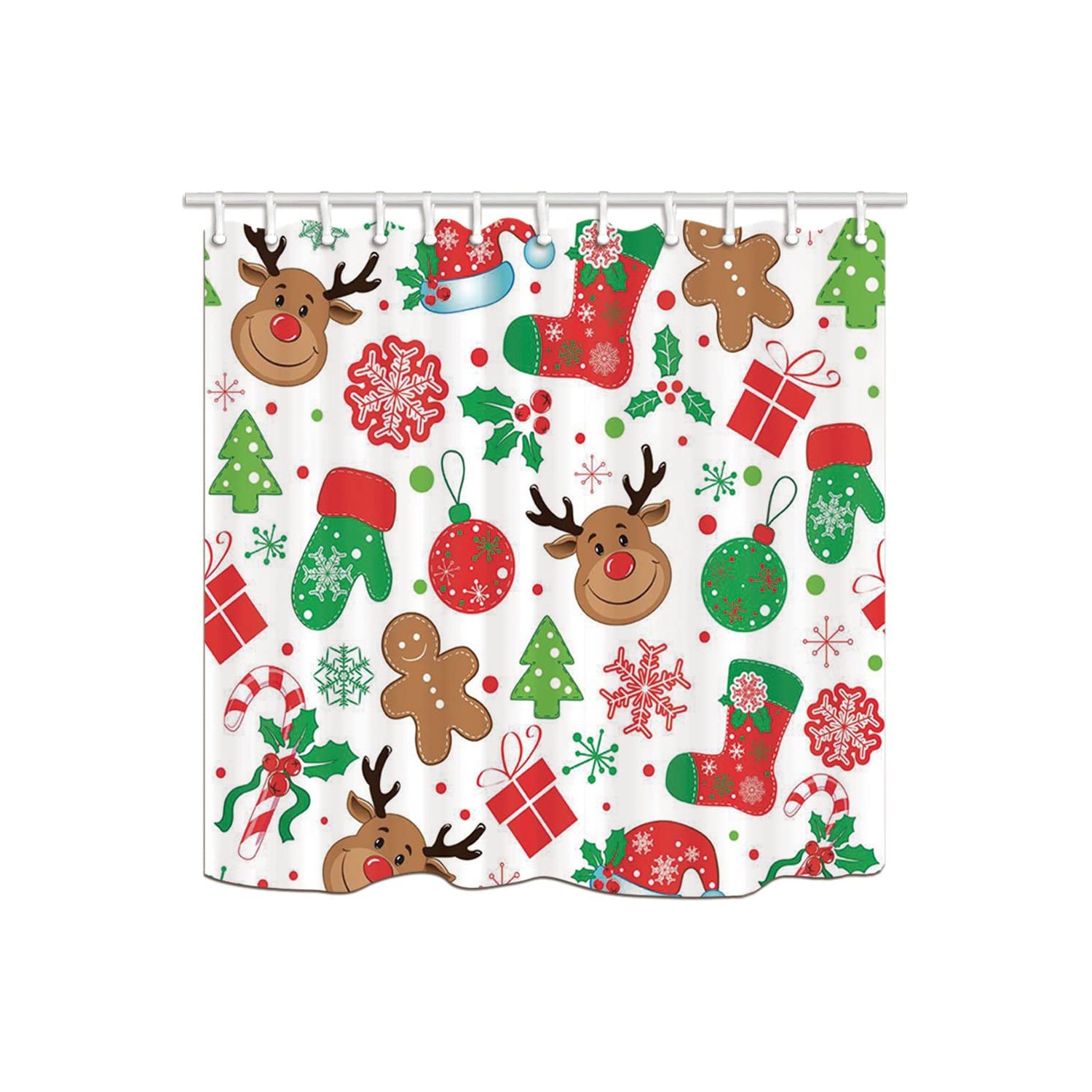 NYMB Christmas Shower Curtains for Bathroom Reindeer with Gingerbread Man for Kids Polyester Fabric Waterproof