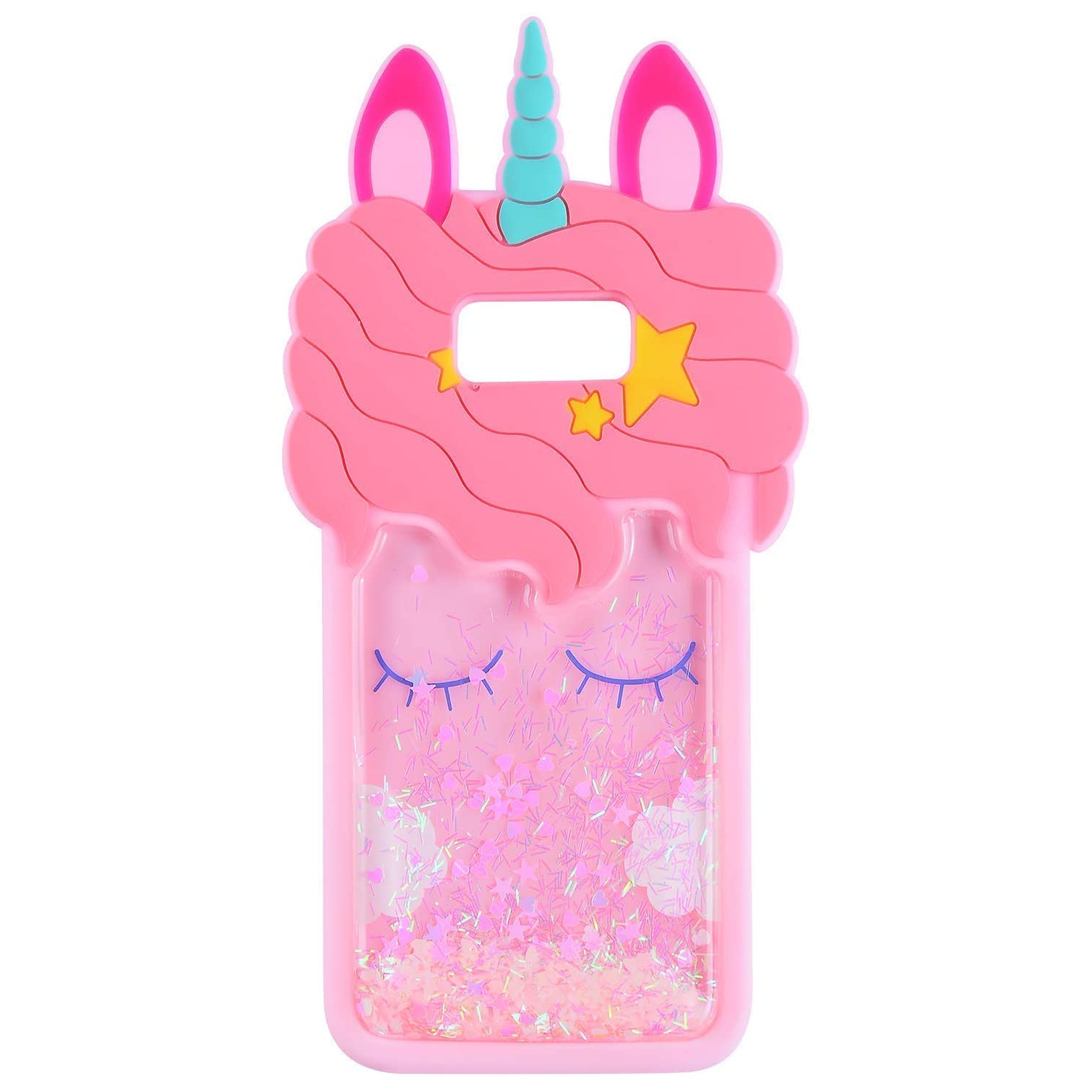 TopSZ Quicksand Unicorn Pink Case for Samsung Galaxy S6,S7,Silicone 3D Cartoon Shiny Animal Glitter Cover,Kids Girls Teen Coo